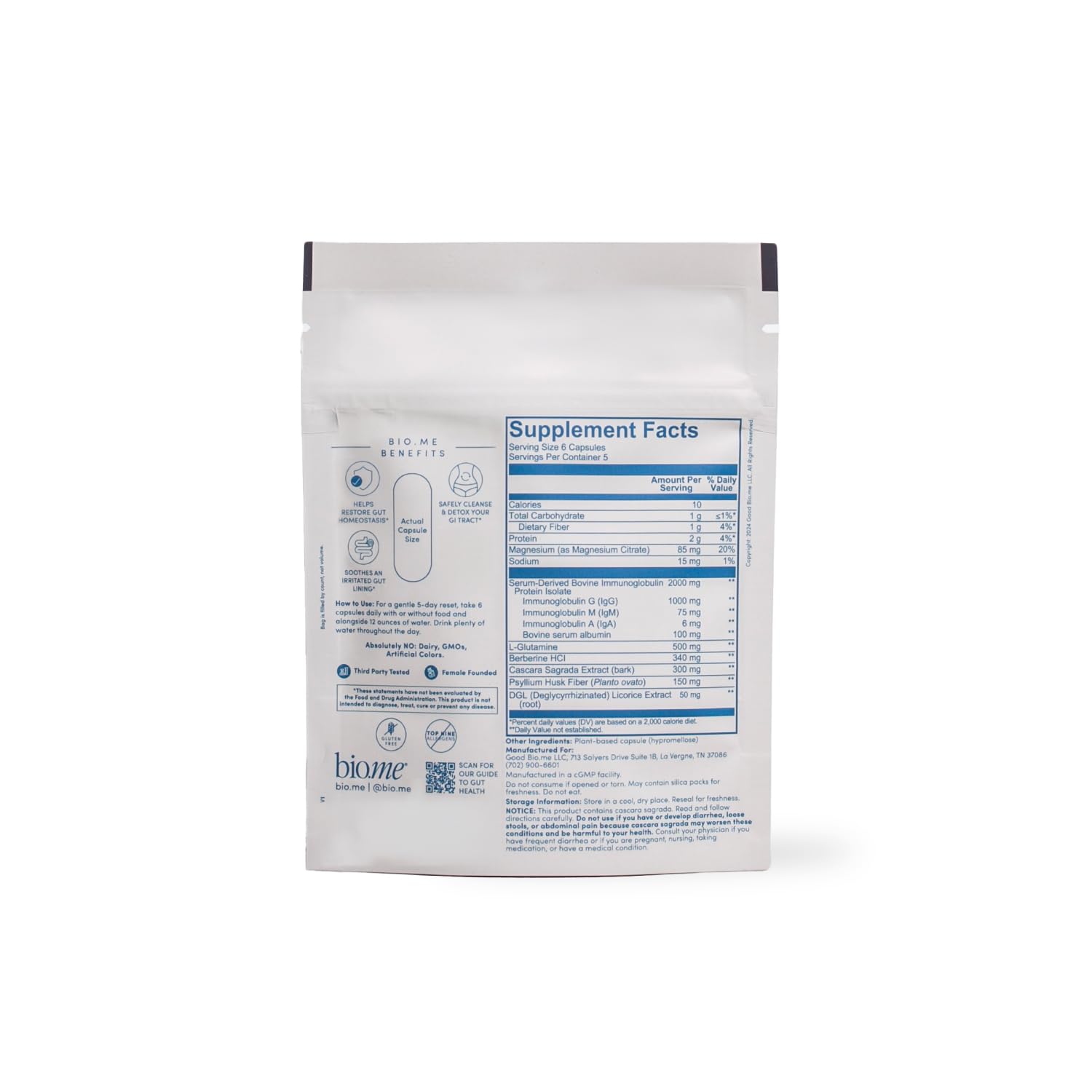 Immunolin label on Bio.me Biome Gut Remedy highlighting immune-supporting ingredients