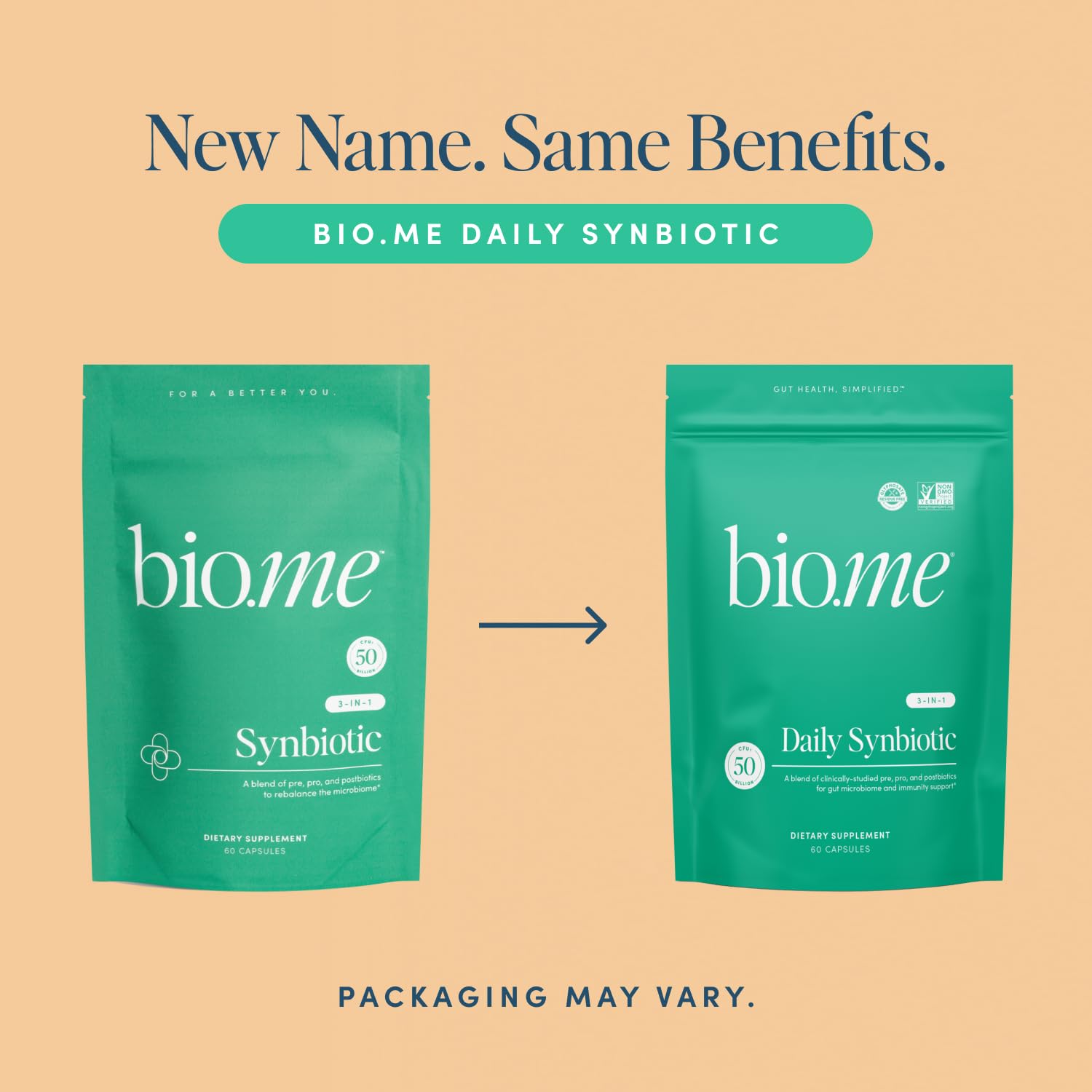 Biome Synbiotic packaging on table suggests convenient daily routine.