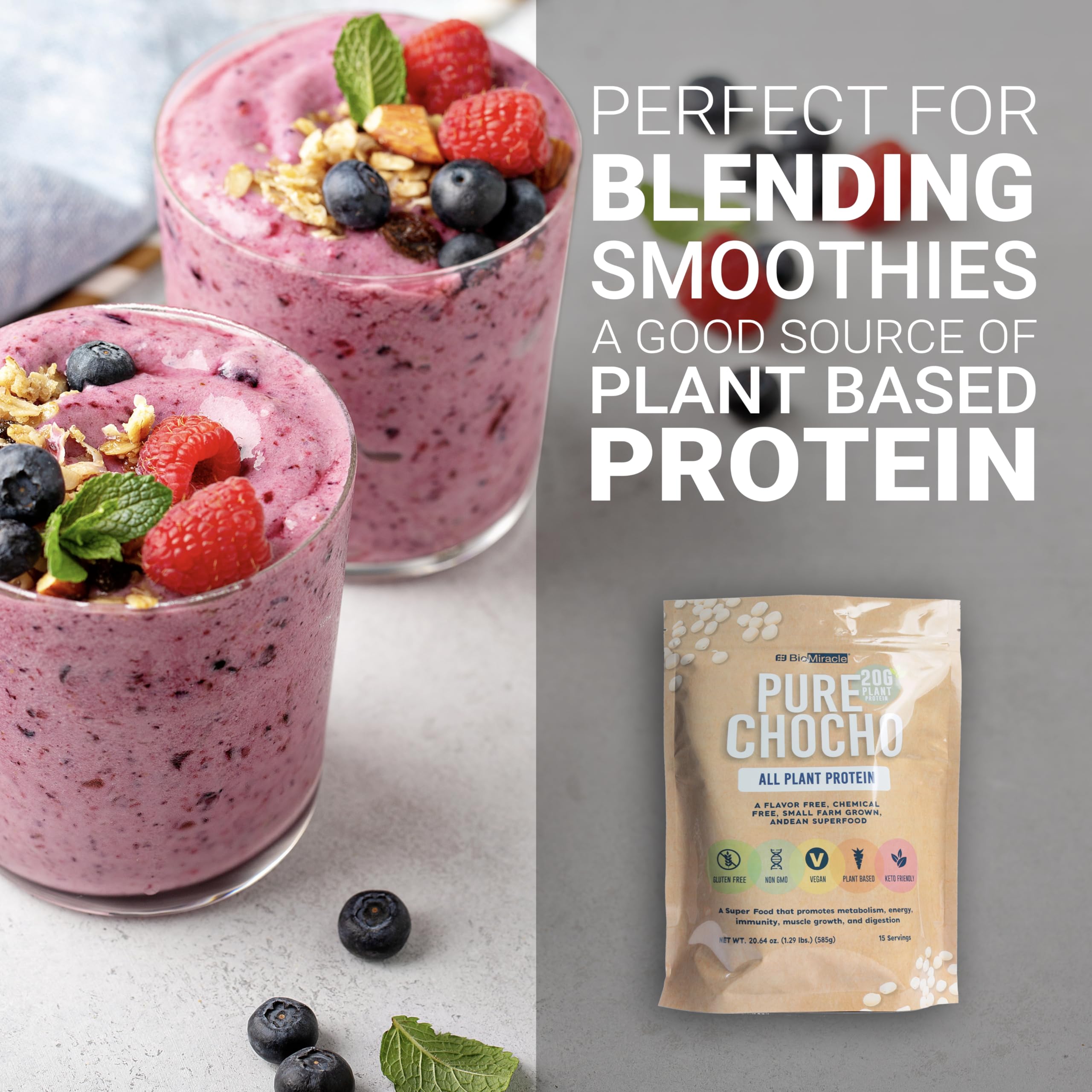 BioMiracle chocho protein in kitchen scene with baking ideas