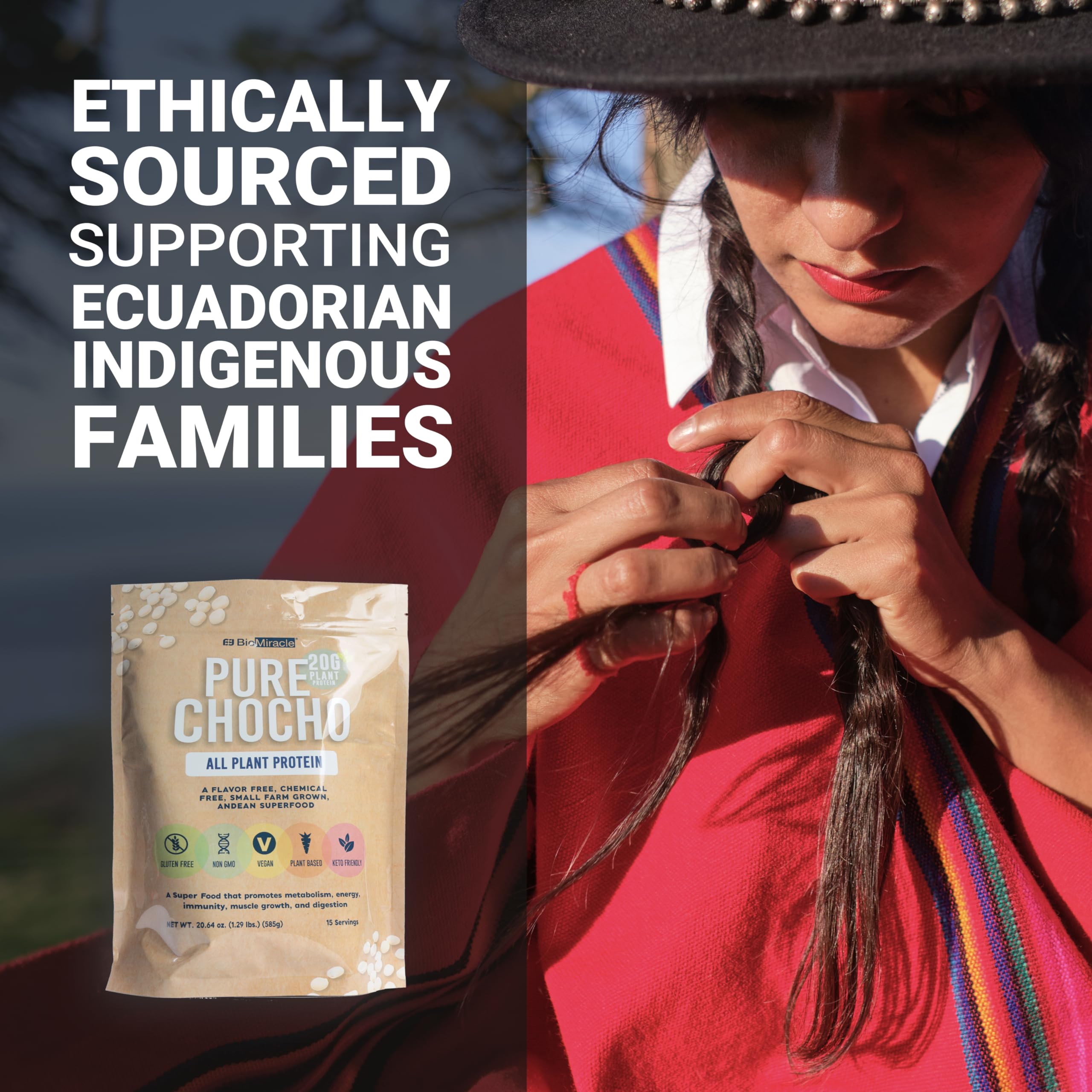 BioMiracle chocho protein on shelf with non-GMO and small-farm origins