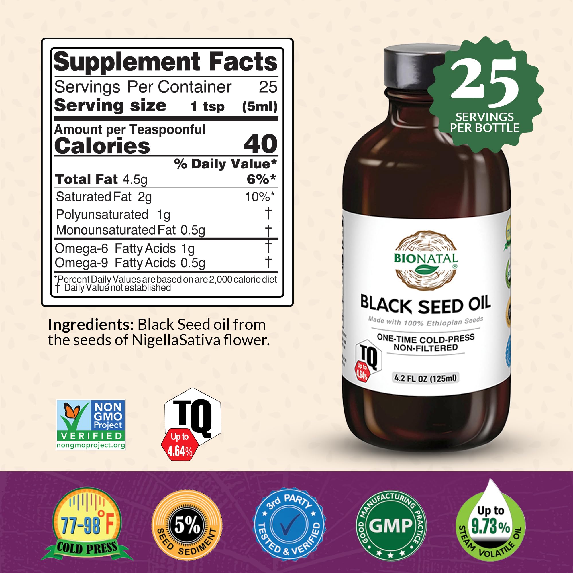 BioNatal black seed seeds close-up emphasizes quality for authentic oil.