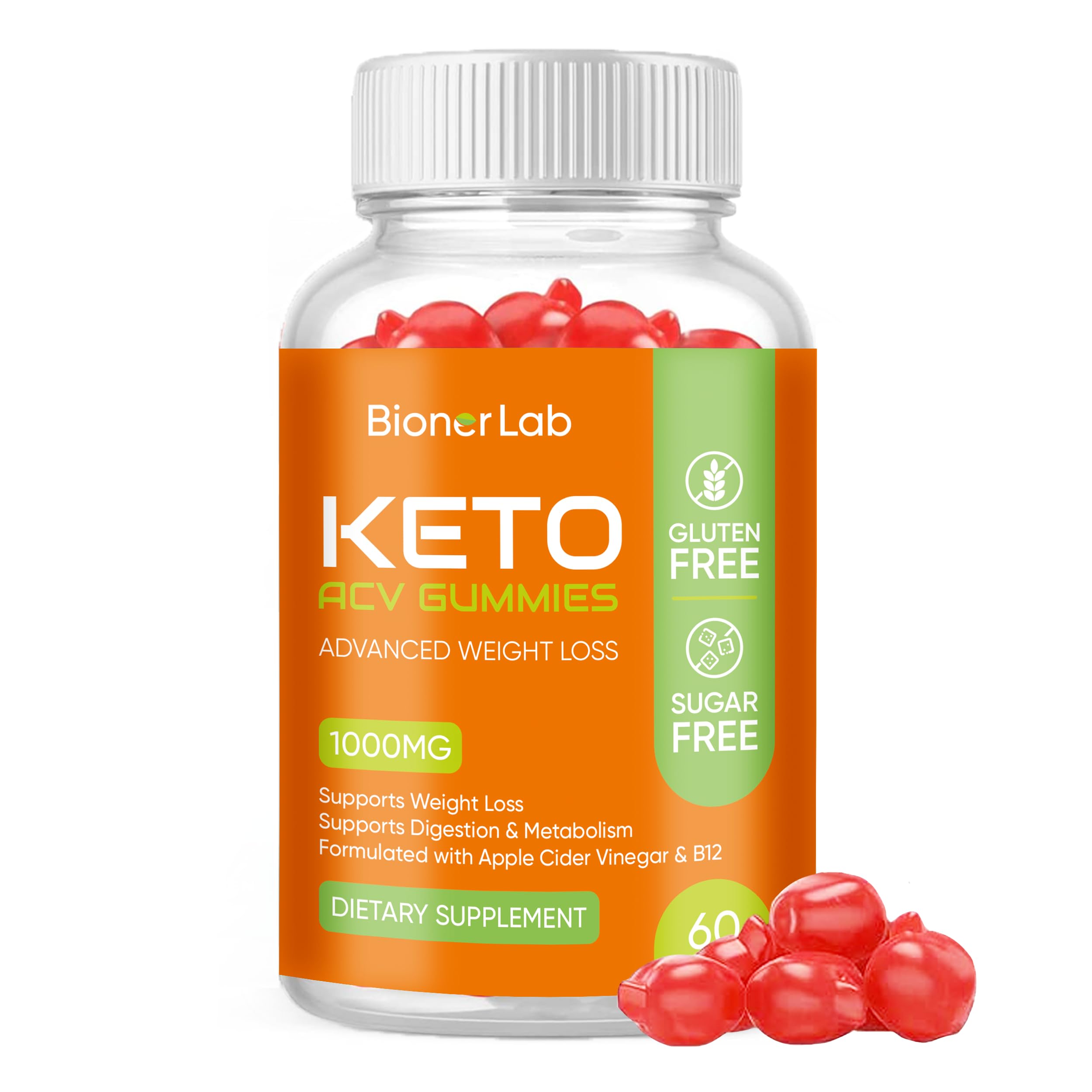 BionerLab Keto ACV Gummies bottle label highlighting appetite control potential
