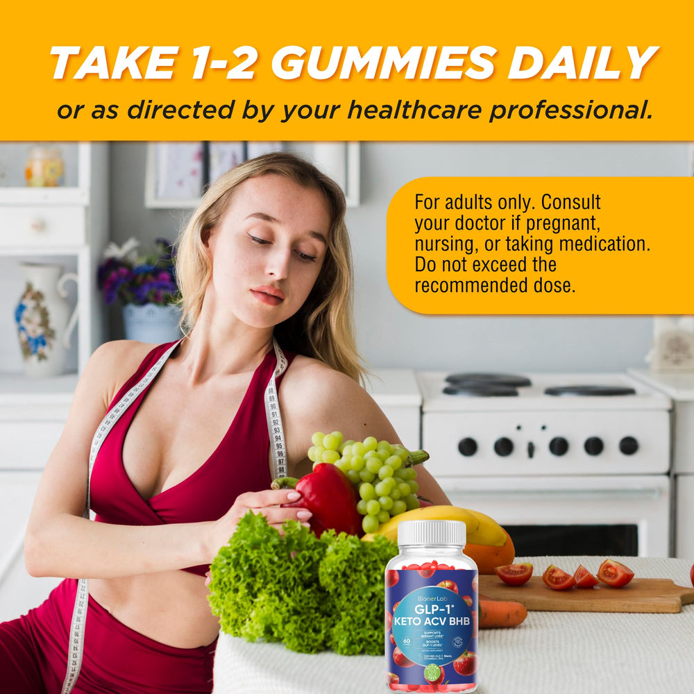 Gummy bottle beside a breakfast setup suggesting a morning metabolism boost