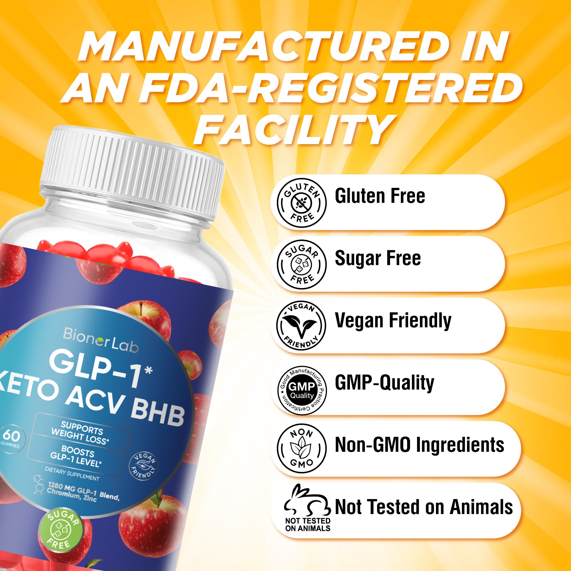 Ingredient card highlighting organic ACV and natural extracts in BionerLab gummies