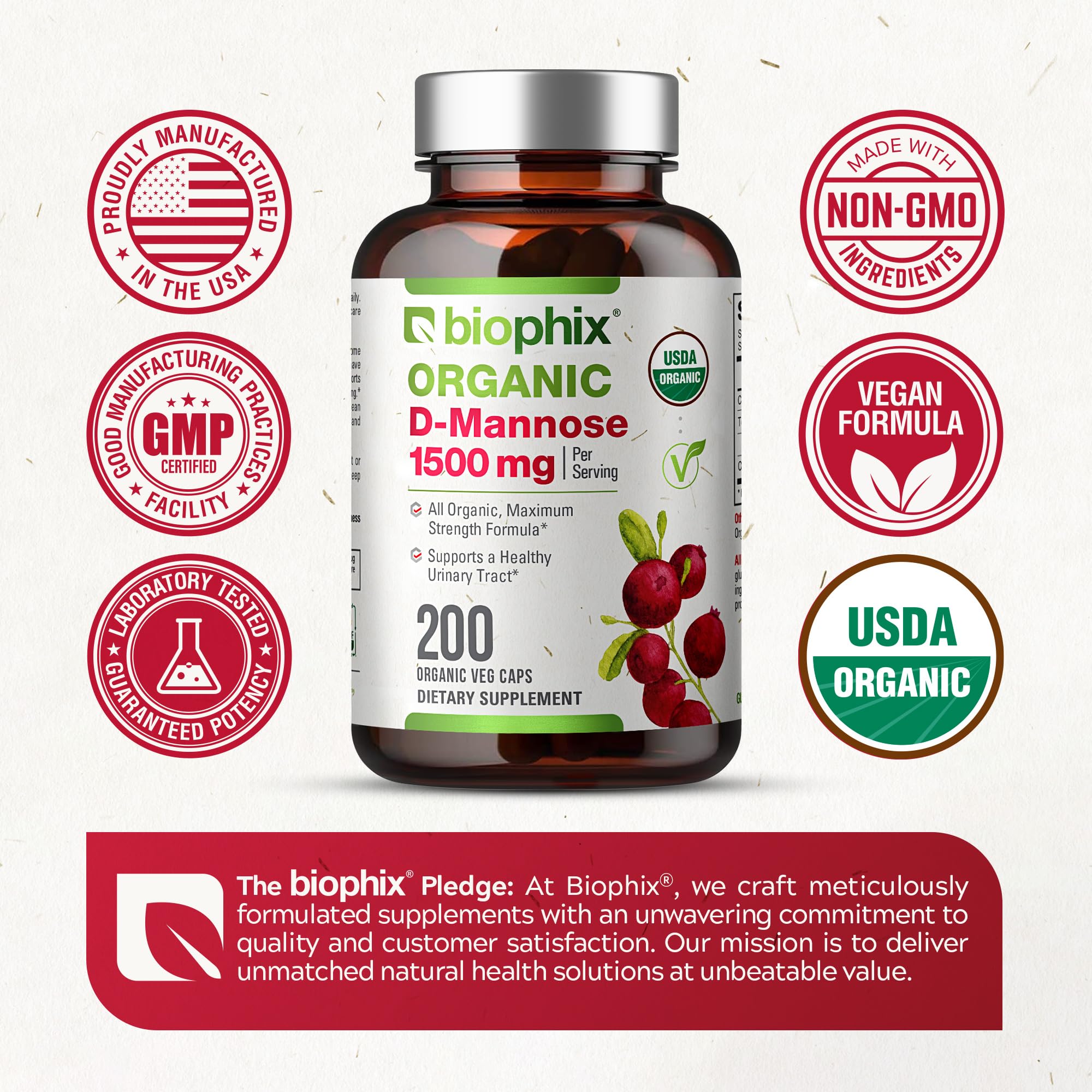 Biophix D-Mannose non-GMO badge visible on bottle