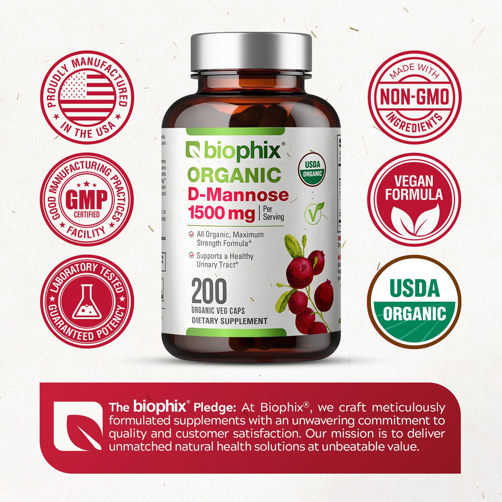 Biophix D-Mannose non-GMO badge visible on bottle