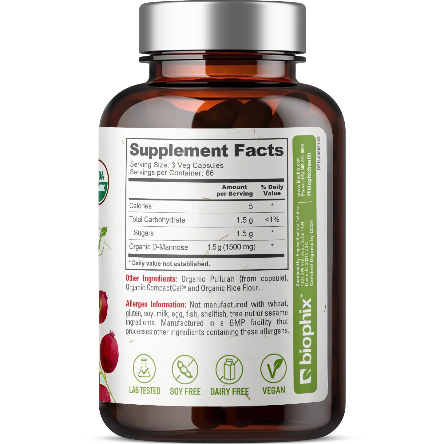Biophix D-Mannose vegan symbol on label