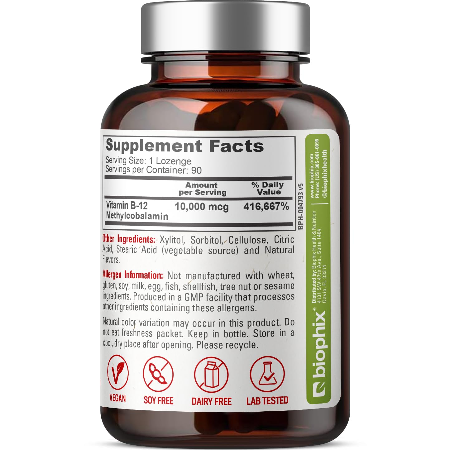 Biophix Methyl B-12 organic certifications logo reinforces standards.