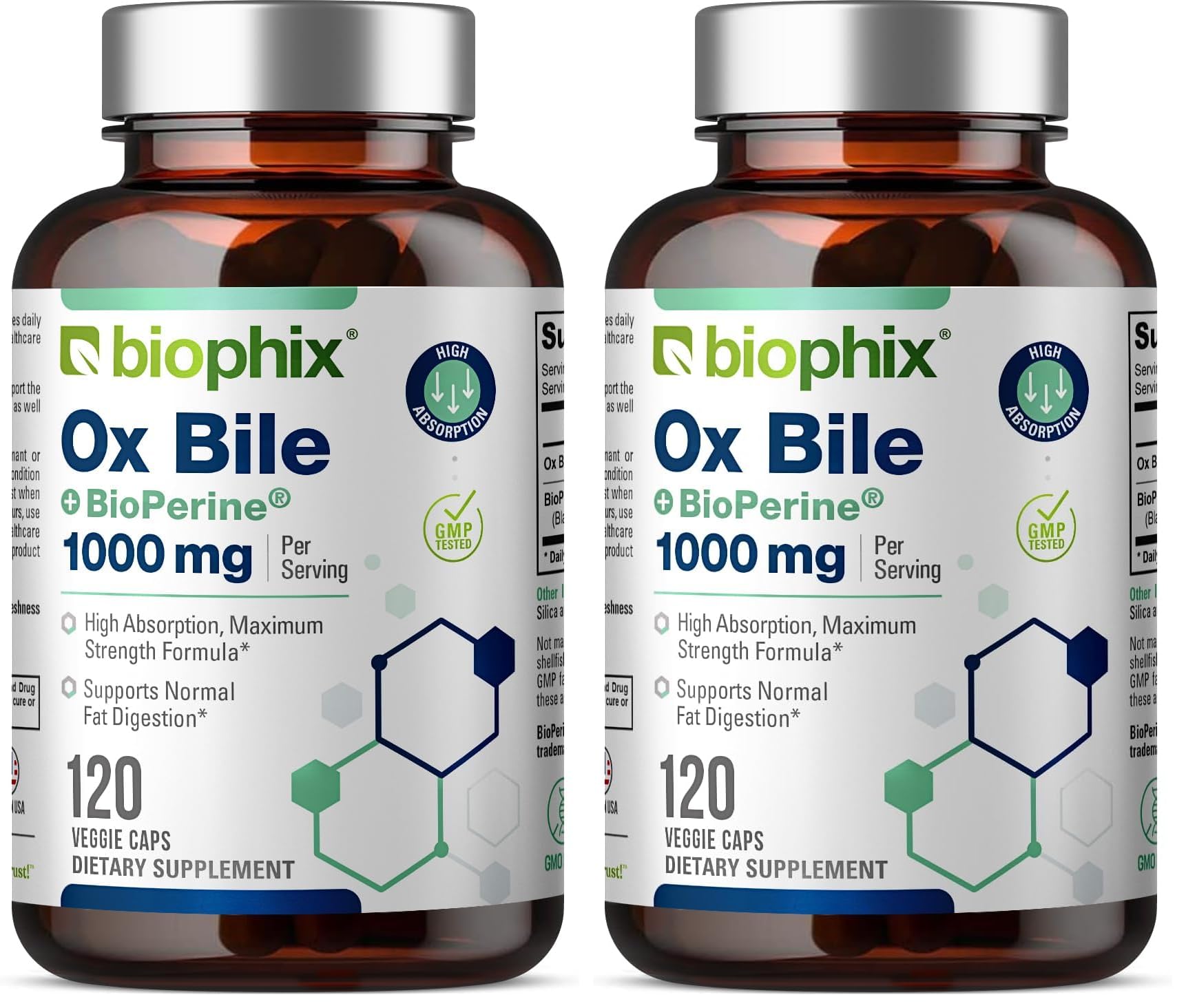 Biophix Ox Bile 1000 mg bottle front with label for digestion support.
