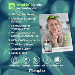 Biophix Ox Bile 1000 mg capsules pack highlighting veggie capsules.