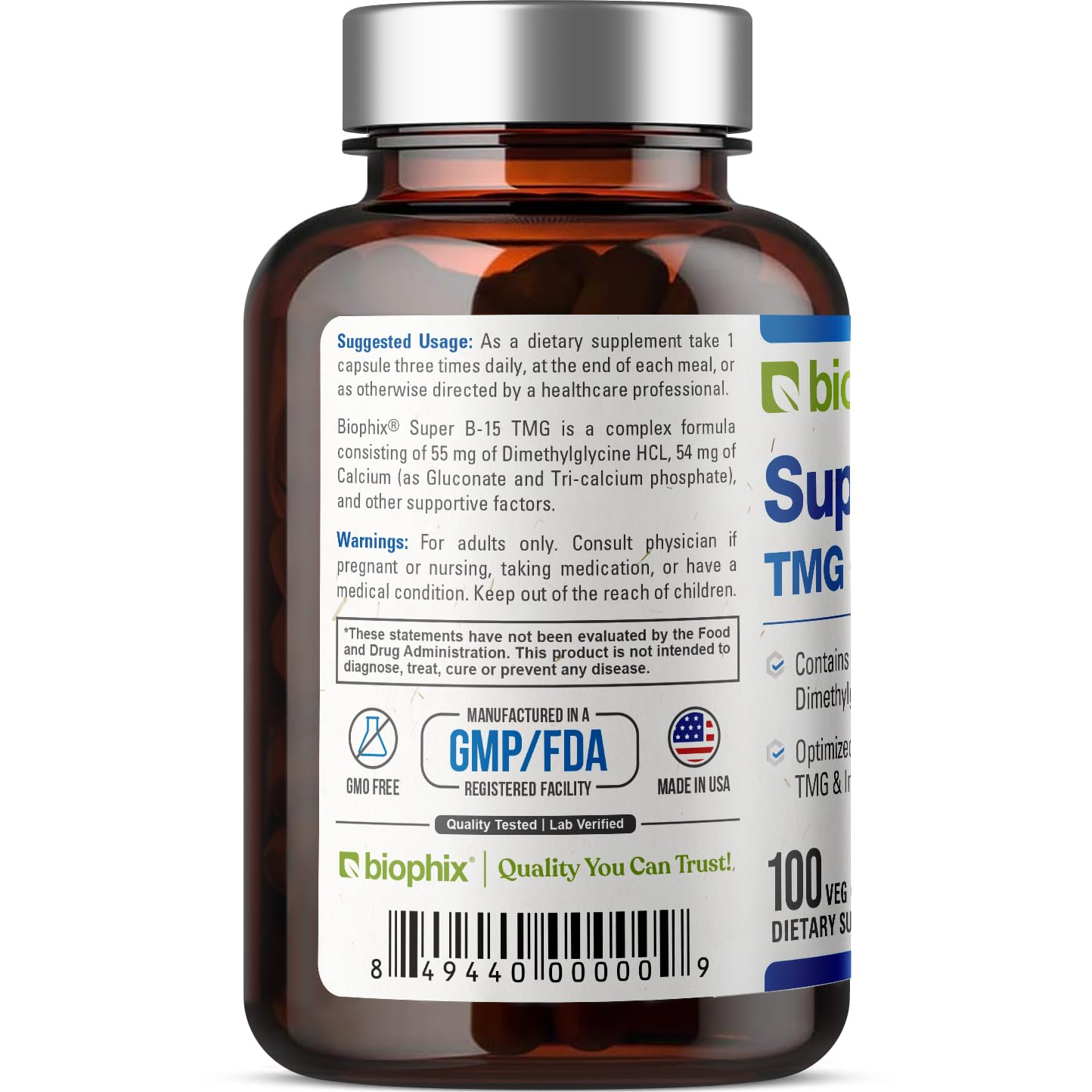 Biophix Super B-15 supplement on pantry shelf beside vitamins