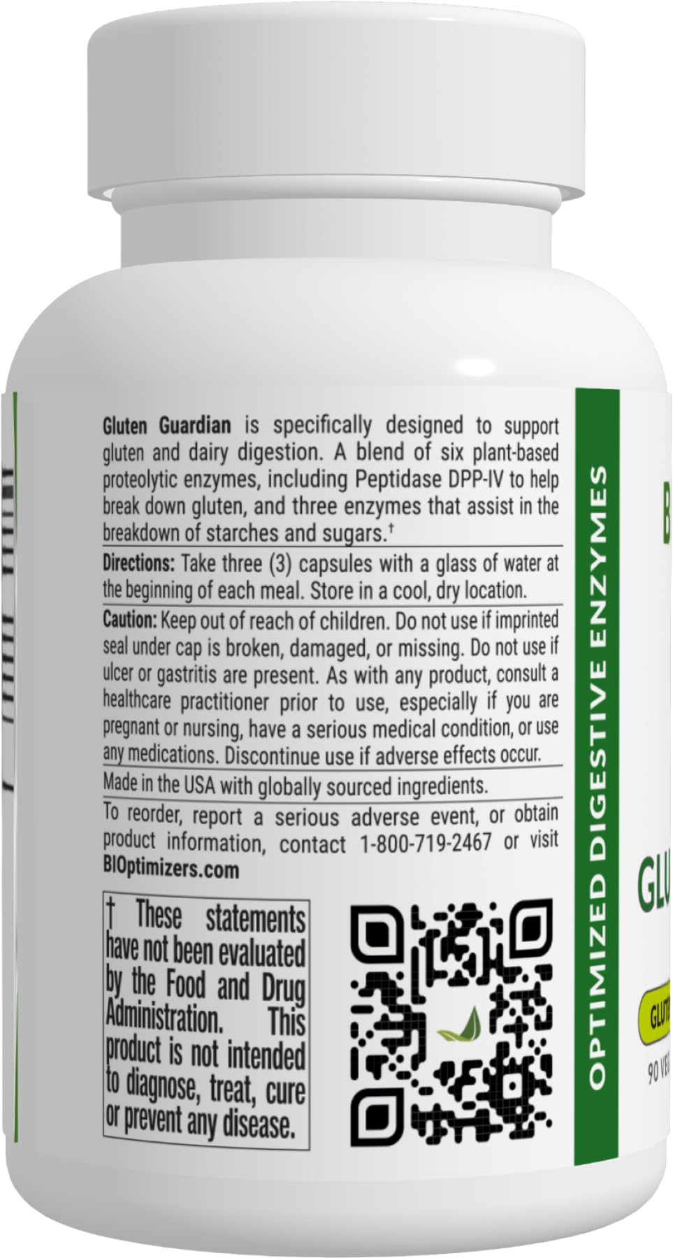 BIOptimizers Gluten Guardian 3.0 mealtime dosing, easy three-capsule serving at meals