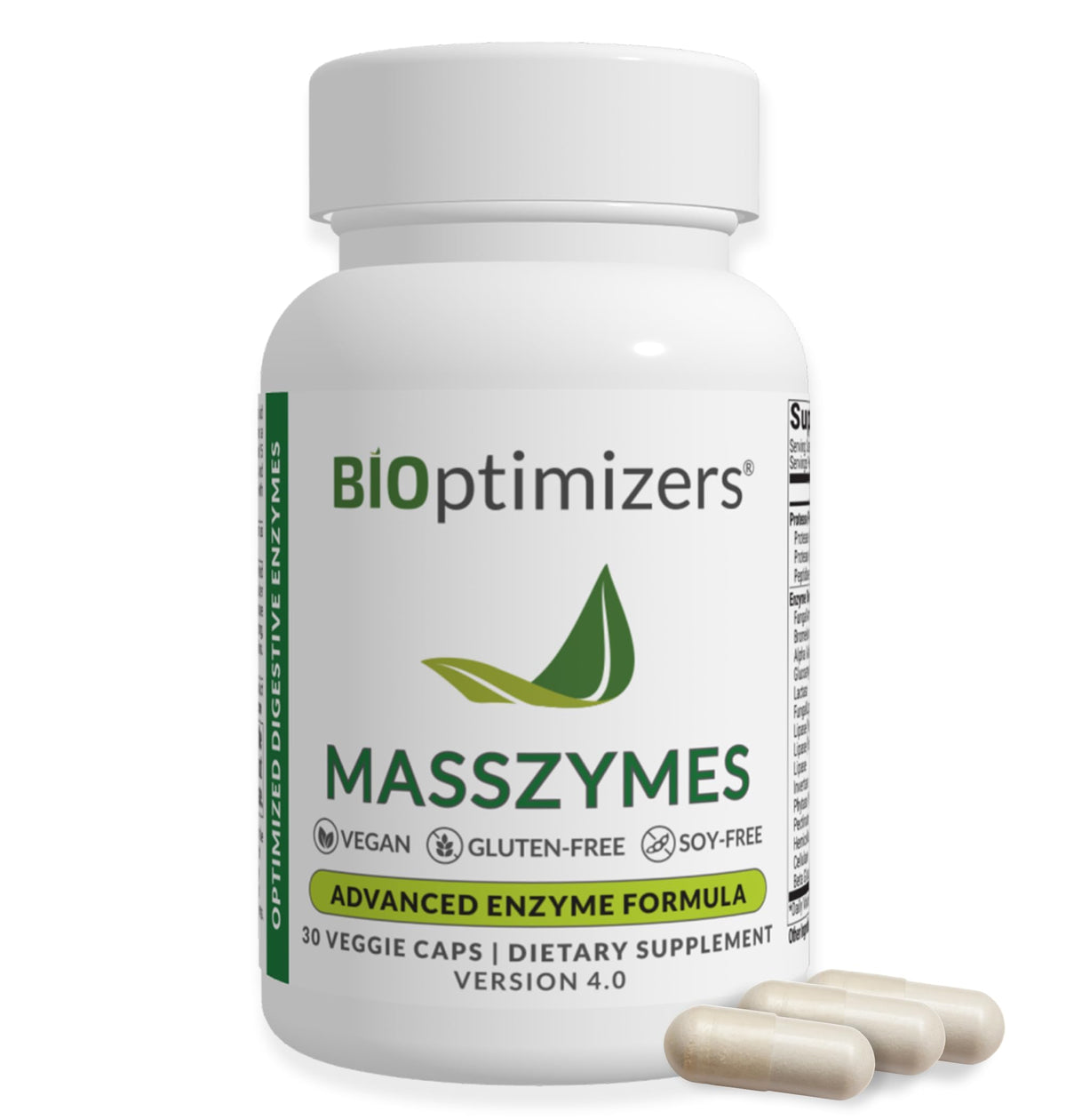 BIOptimizers MassZymes: botella de cápsulas para apoyo digestivo diario