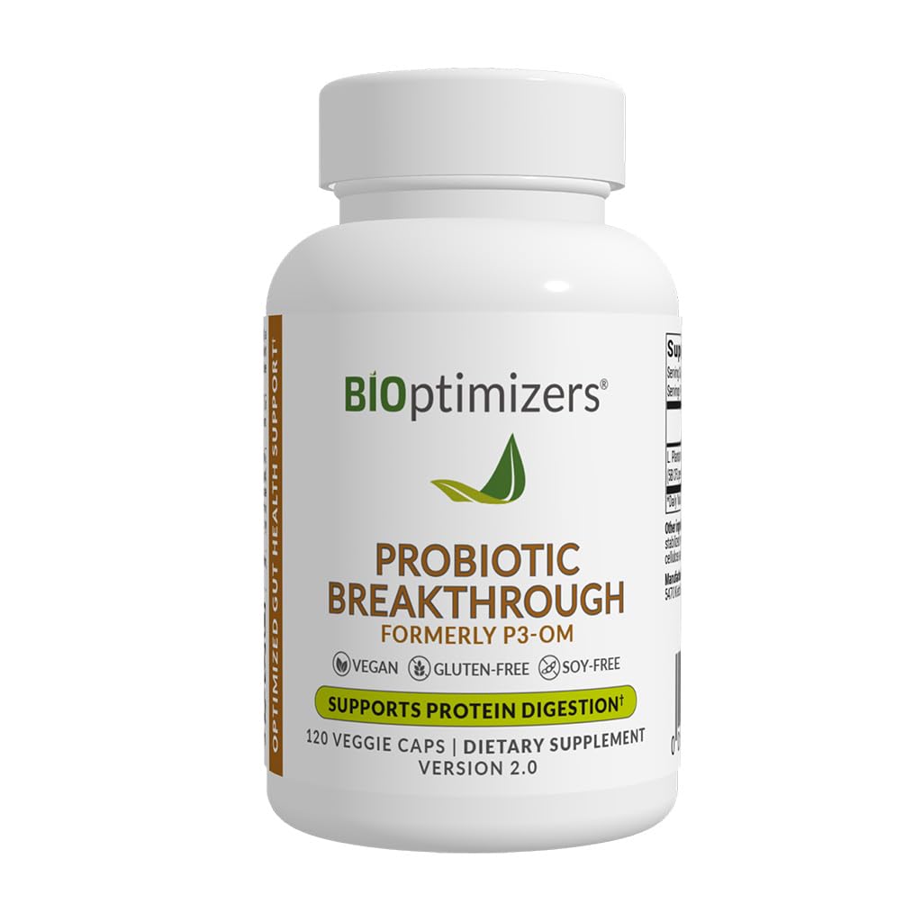 BIOptimizers Probiotic Breakthrough bottle front with vegan capsules for gut health