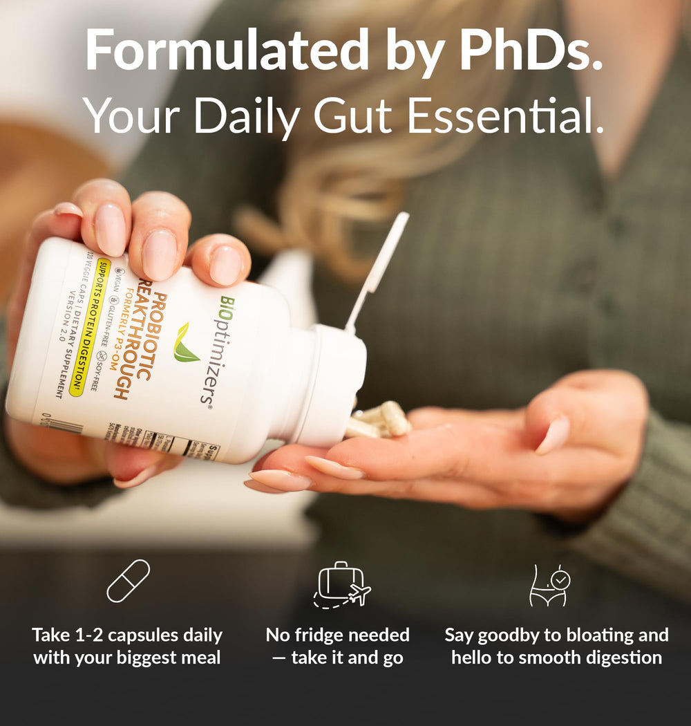 BIOptimizers Probiotic Breakthrough bottle with capsules for on-the-go digestion support