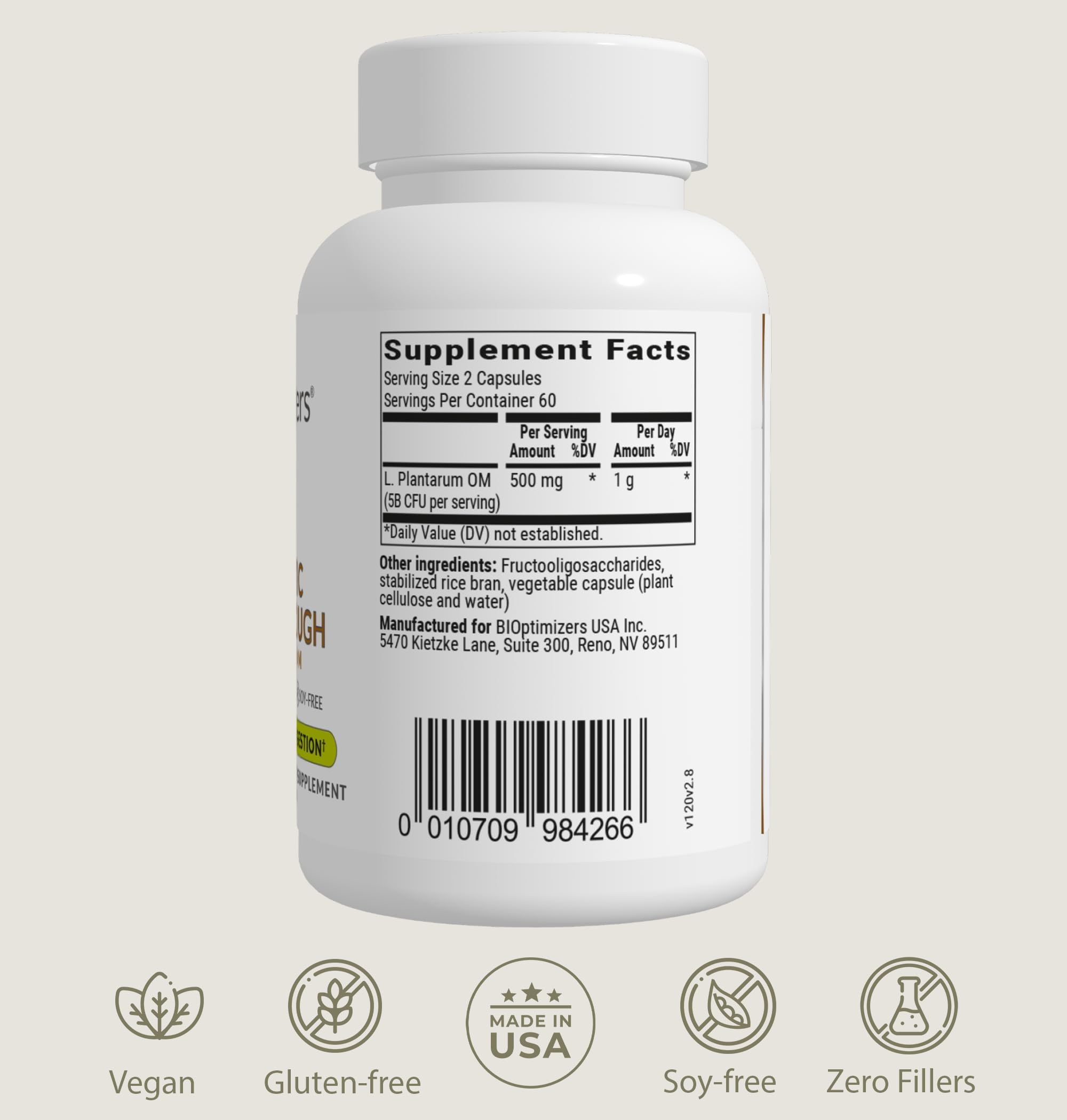 BIOptimizers Probiotic Breakthrough daily-use guidance on bottle