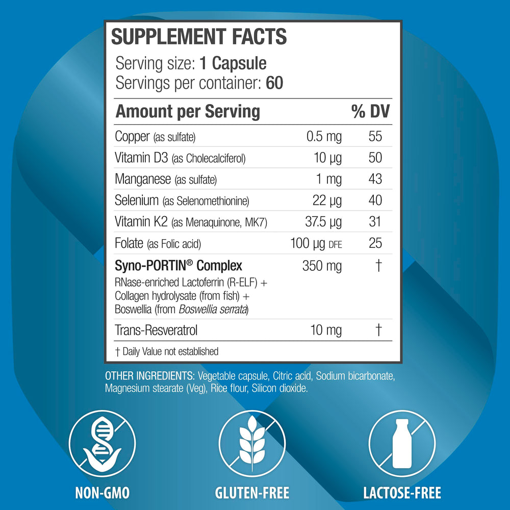 bioQuad OSTEODENX ingredients label featuring lactoferrin and collagen
