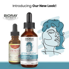 BIORAY After The Flow packaging shown, gluten-free formula for targeted menstrual support