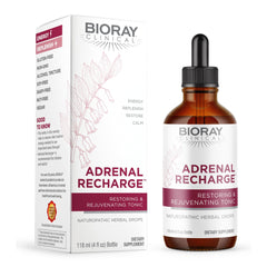 BIORAY Clinical Adrenal Recharge bottle close-up for balanced energy.