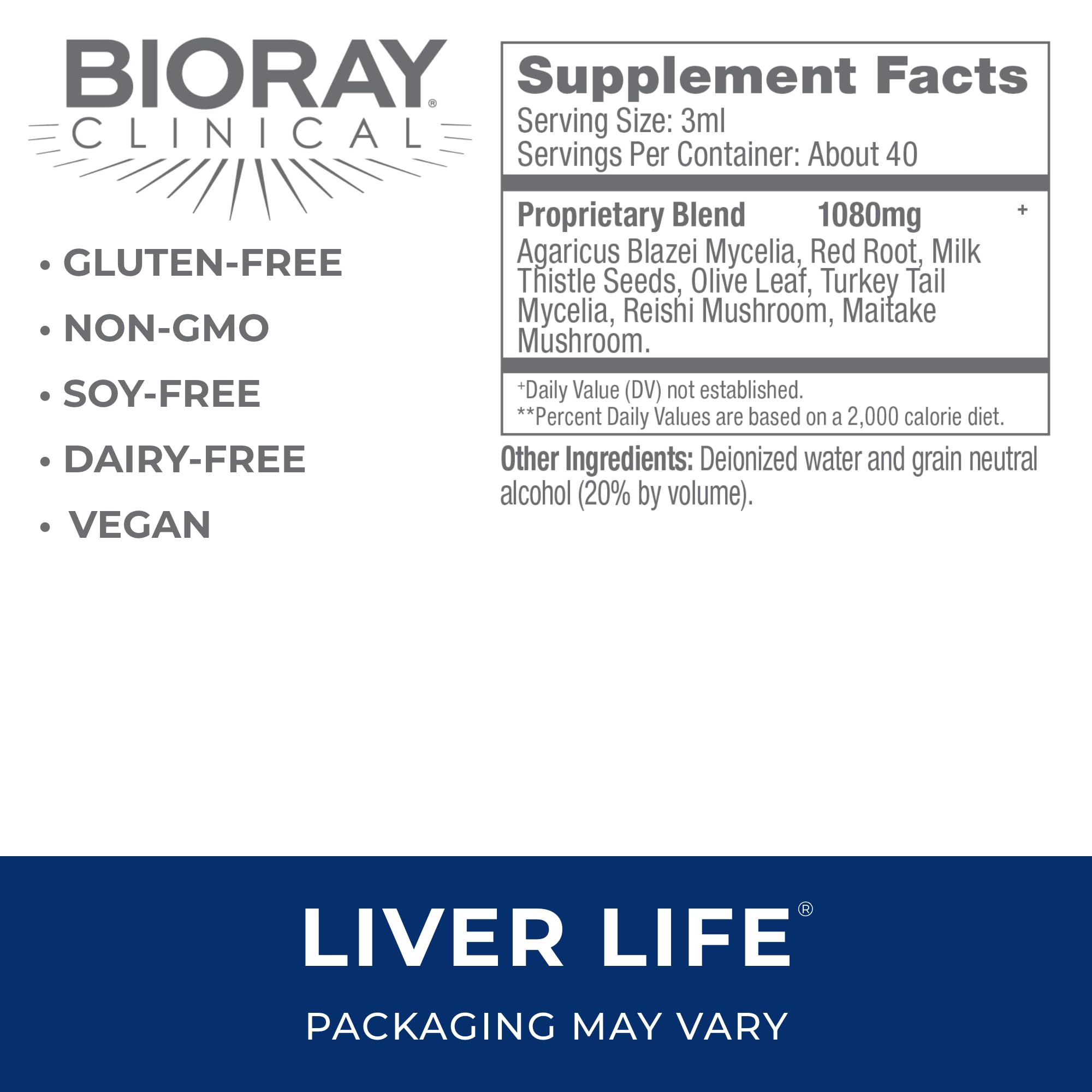 BIORAY Clinical Liver Life tincture droplets for daily dosing and liver support.