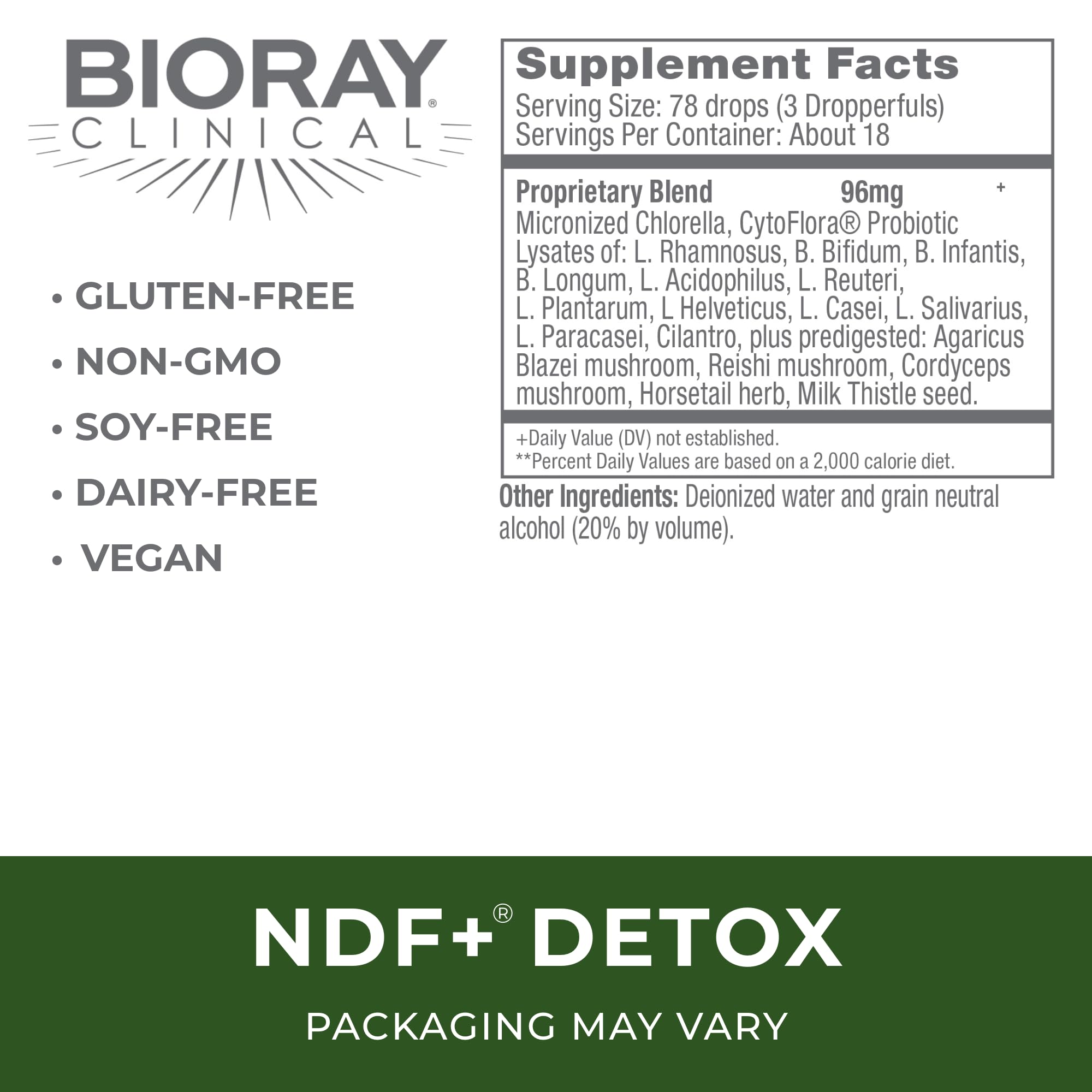 BIORAY Clinical NDF Plus tincture poured for easy daily use.