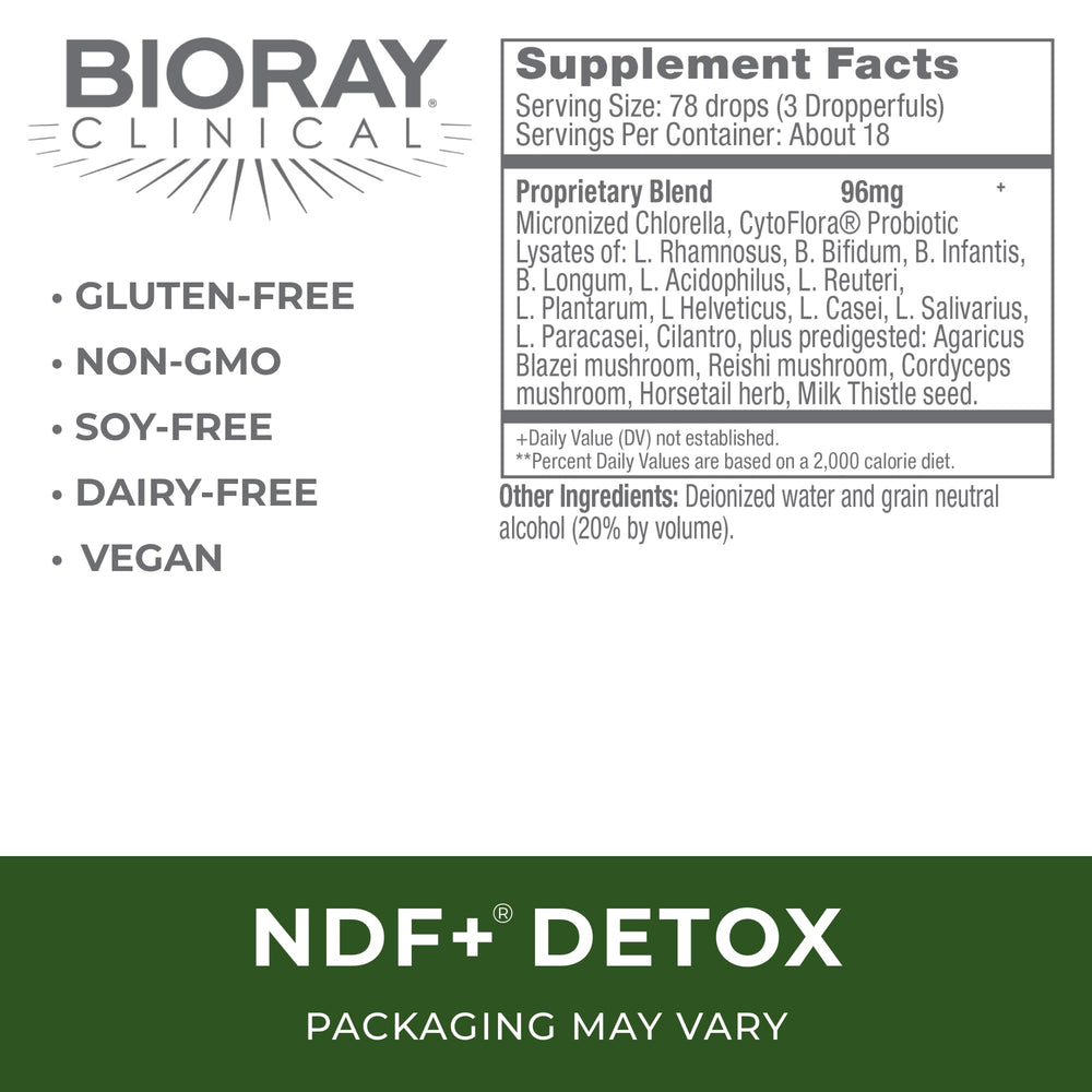 BIORAY Clinical NDF Plus tincture poured for easy daily use.