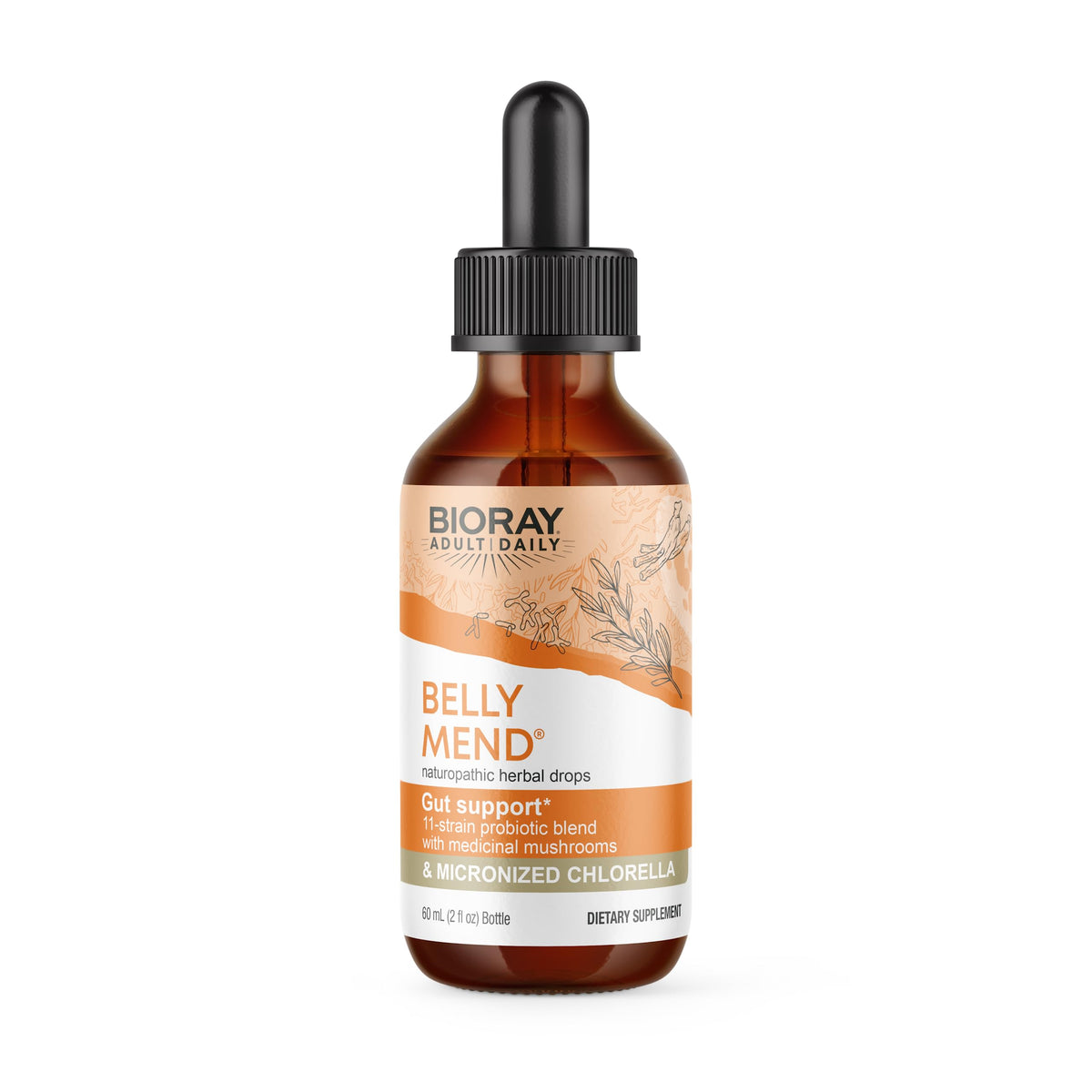 BIORAY Daily Belly Mend bottle in compact 2 oz size for easy daily use