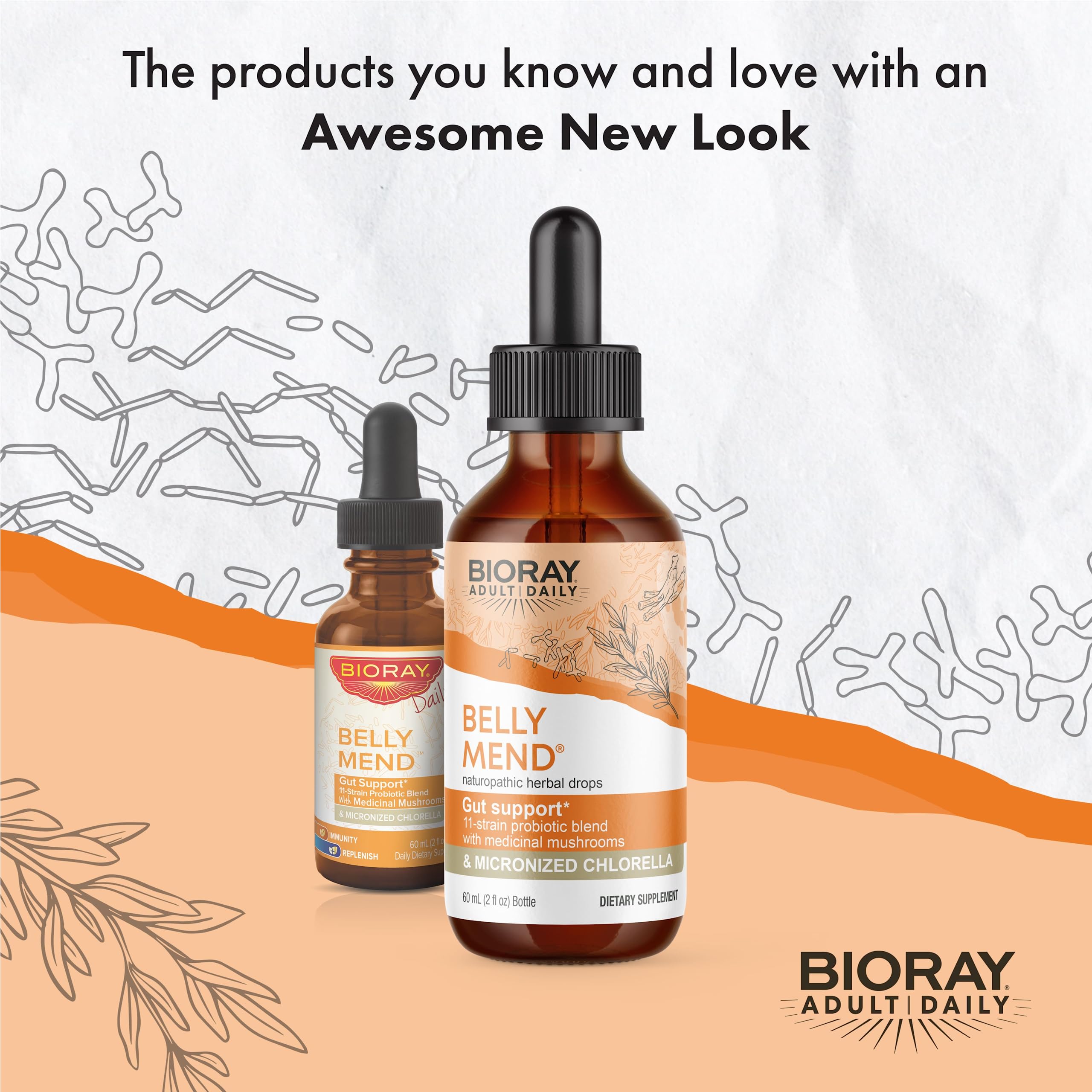BIORAY Daily Belly Mend dropper shows precise dosing for gut support