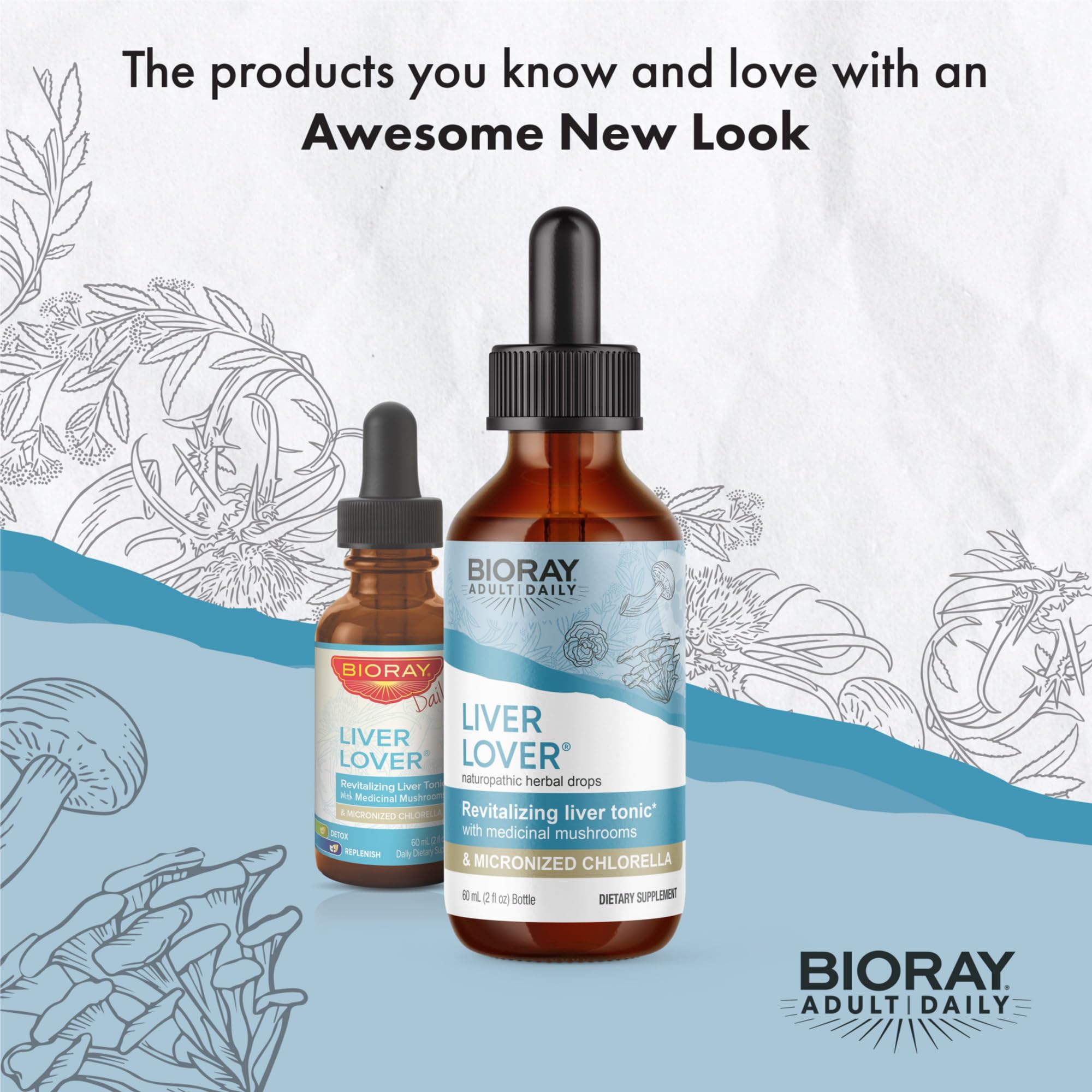BIORAY Daily Liver Lover bottle closeup highlighting vegan, non-GMO, gluten-free formulation for clean living.