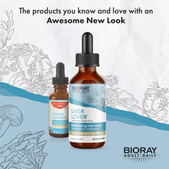 BIORAY Daily Liver Lover bottle closeup highlighting vegan, non-GMO, gluten-free formulation for clean living.