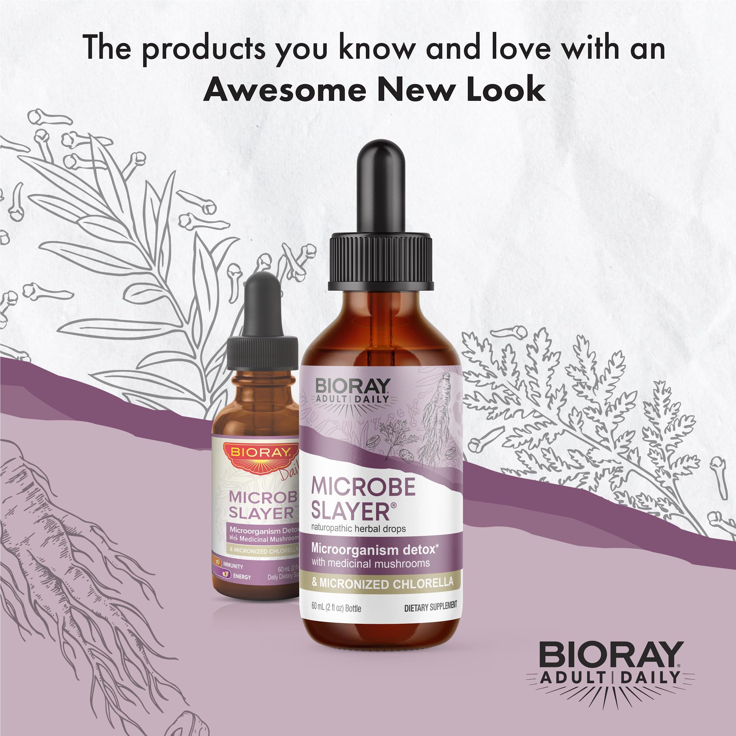 BIORAY Daily Microbe Slayer drops in glass, convenient daily ritual.