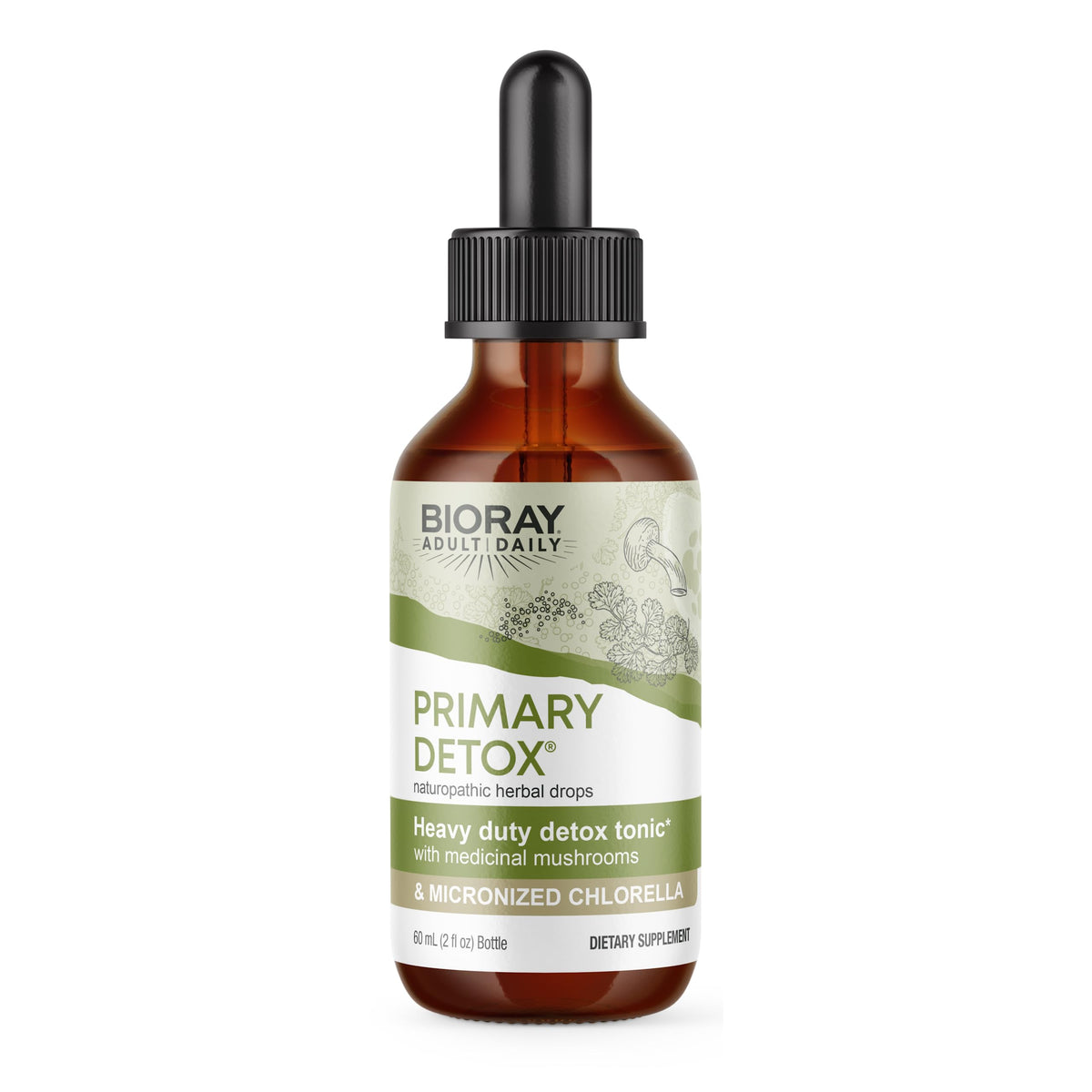 BIORAY Daily Primary Detox bottle on a clean counter, highlighting daily vitality.