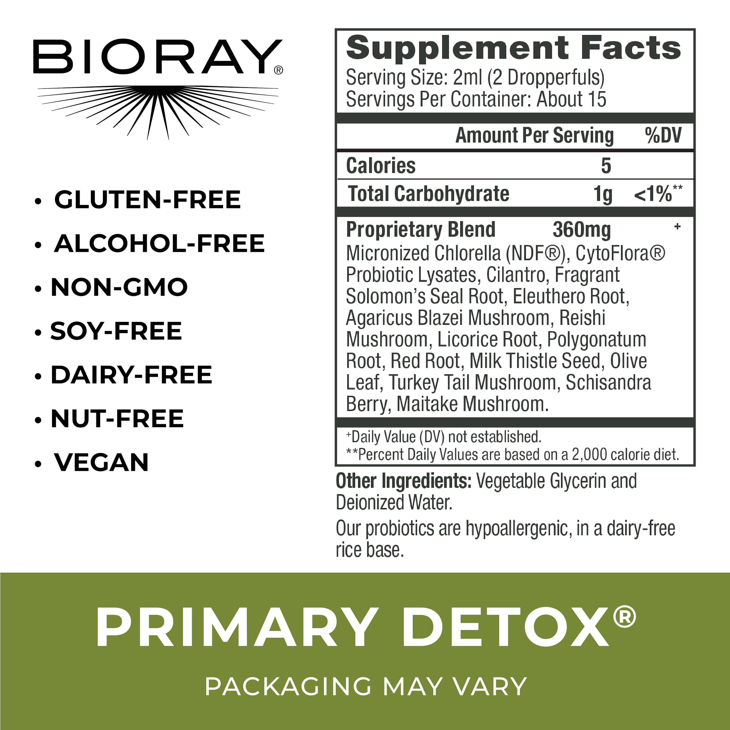 BIORAY Daily Primary Detox dropper pouring, ideal for easy daily routines.