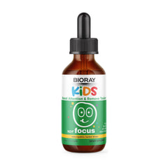 BIORAY Kids NDF Focus Citrus bottle demonstrates gentle focus support during homework.