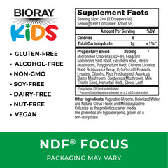 BIORAY Kids NDF Focus Citrus label highlighting ingredients and citrus flavor.