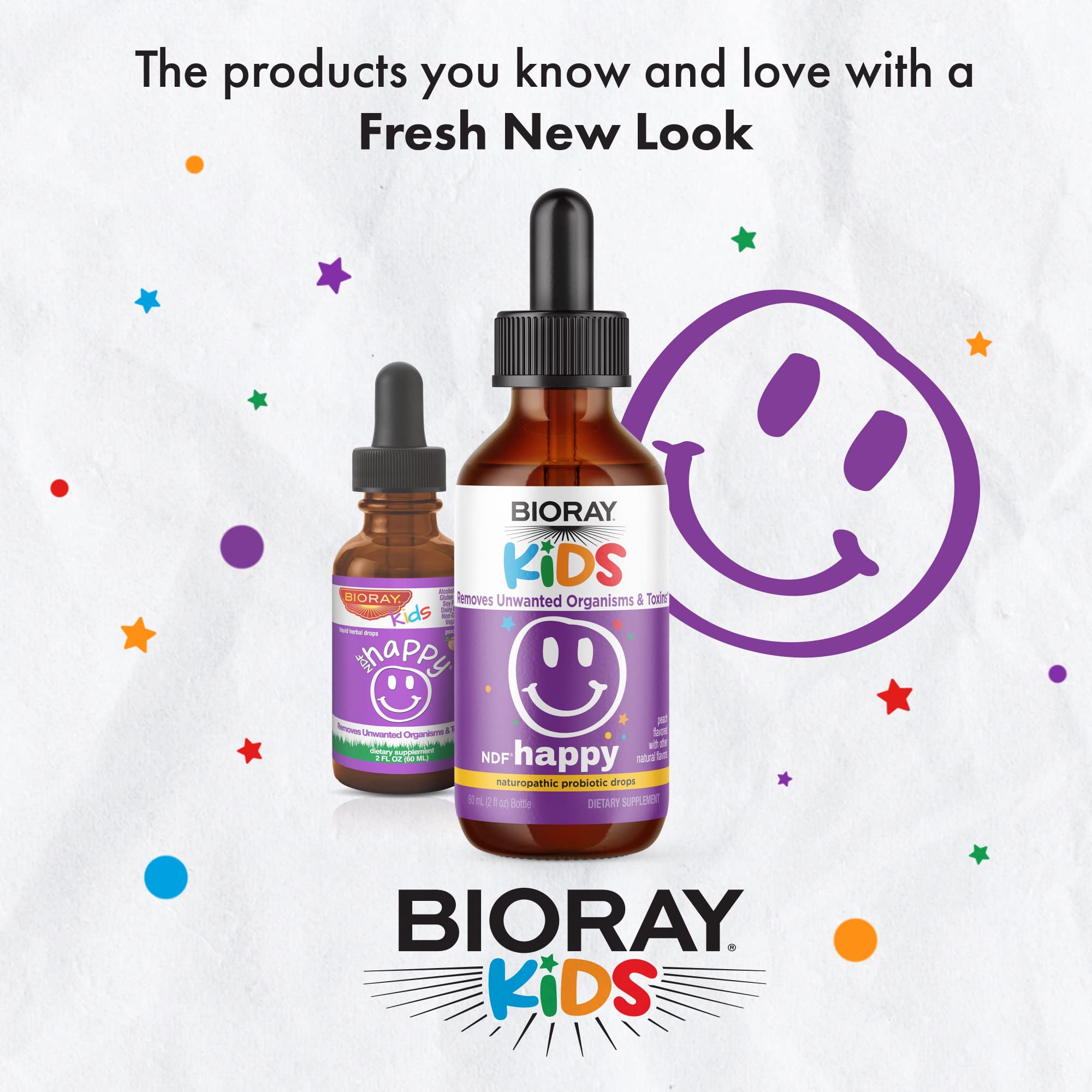 BIORAY Kids NDF Happy peach bottle back — non-GMO vegan gluten-free dairy-free formula