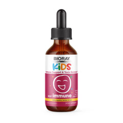 BIORAY Kids NDF Immune Blueberry bottle highlighting immune support and toxin removal potential.