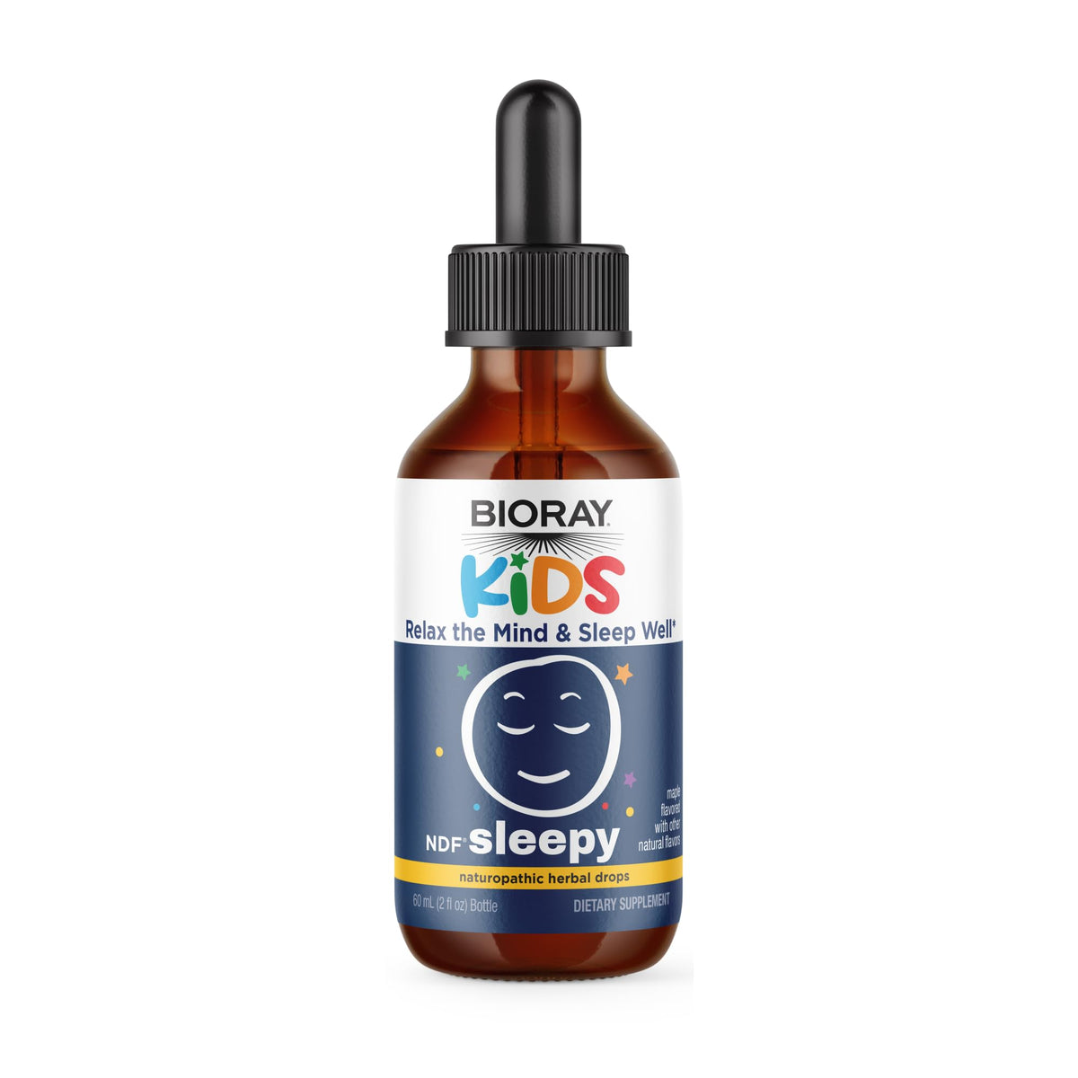 BIORAY Kids NDF Sleepy maple bottle showing a calm bedtime routine for kids.