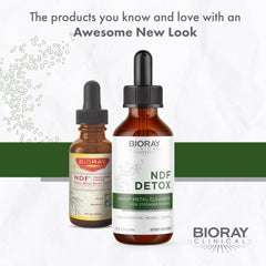 BIORAY NDF ingredients packaging shows gluten-free, dairy-free options.