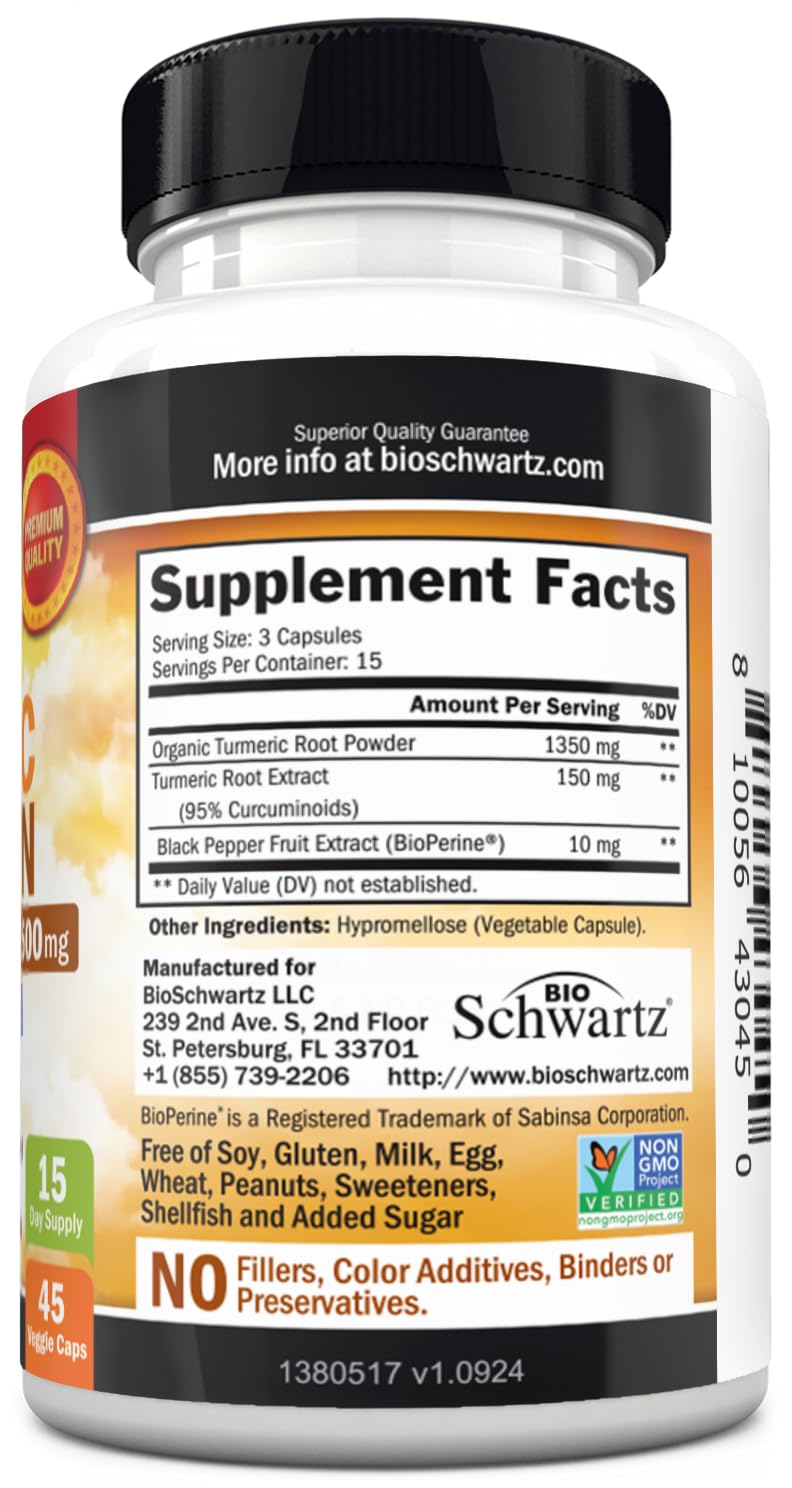 BioSchwartz Turmeric Curcumin produced in USA badge signals quality.