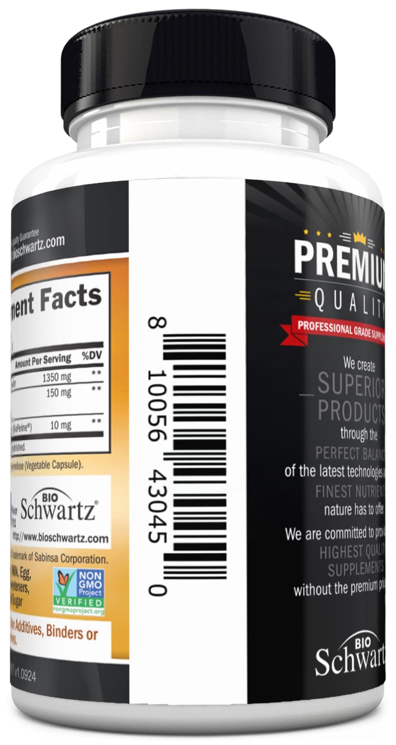 BioSchwartz Turmeric Curcumin packaging shows dosage information and servings.