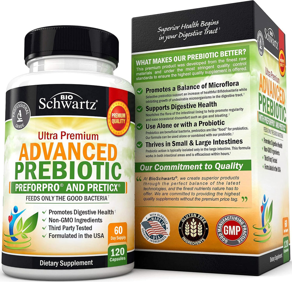 BioSchwartz Advanced Prebiotics packaging display on store shelf