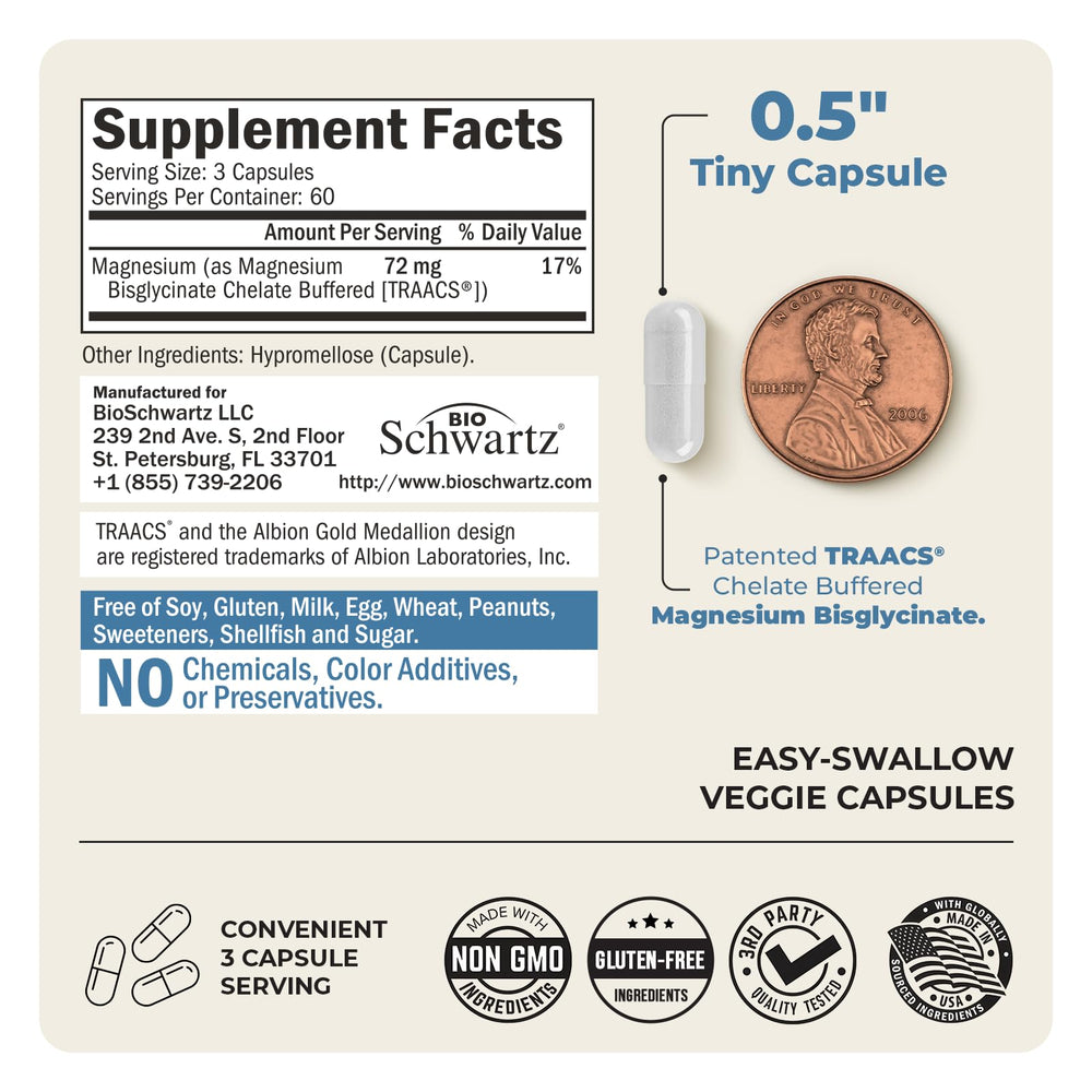 BioSchwartz Albion TRAACS seal indicates premium magnesium bioavailability.