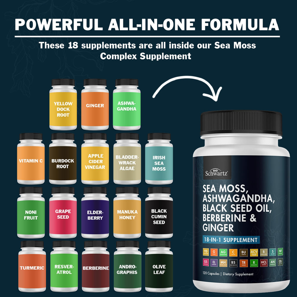 BioSchwartz Ashwagandha Ginger Turmeric blend container for holistic balance.