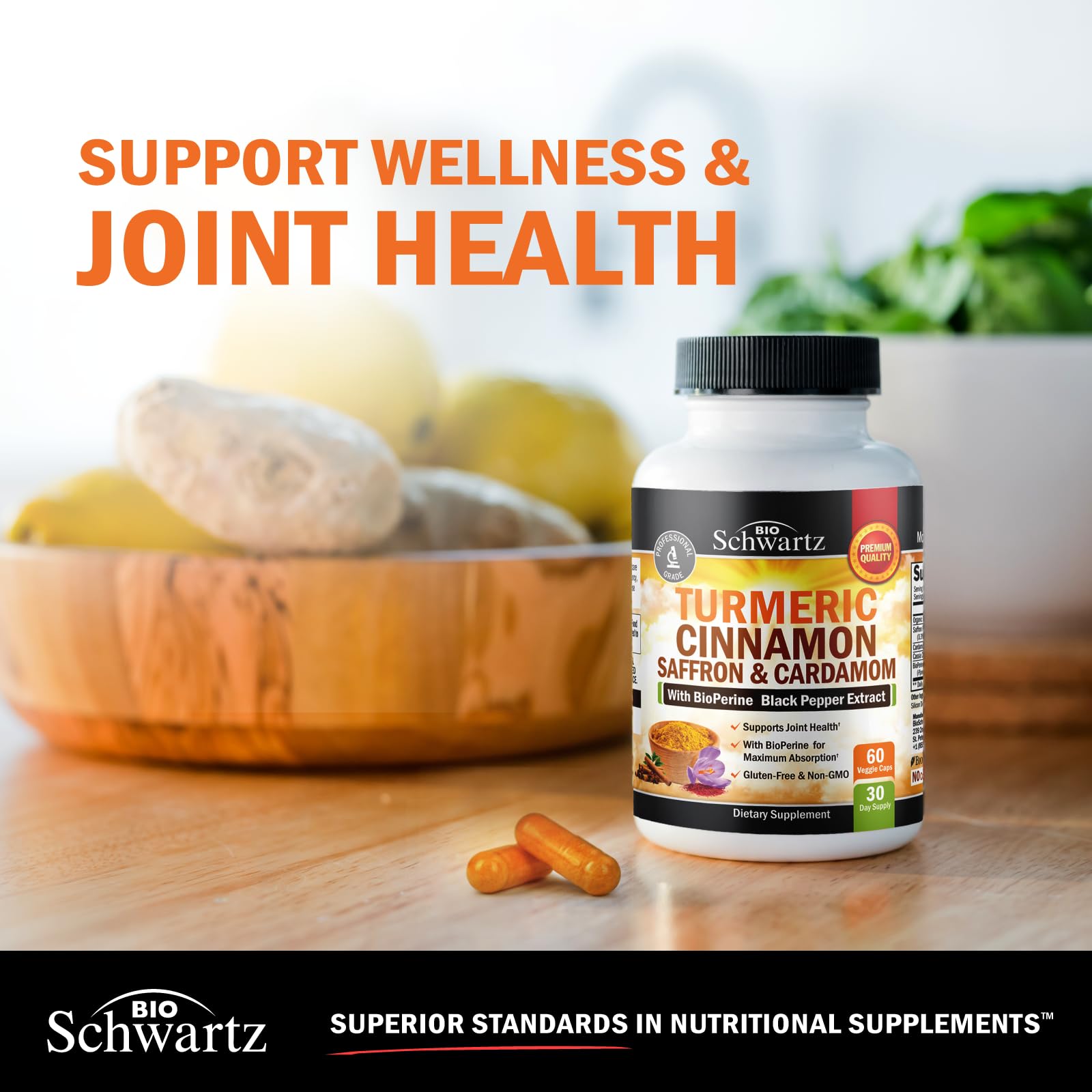 BioSchwartz bottle highlights BioPerine for better absorption