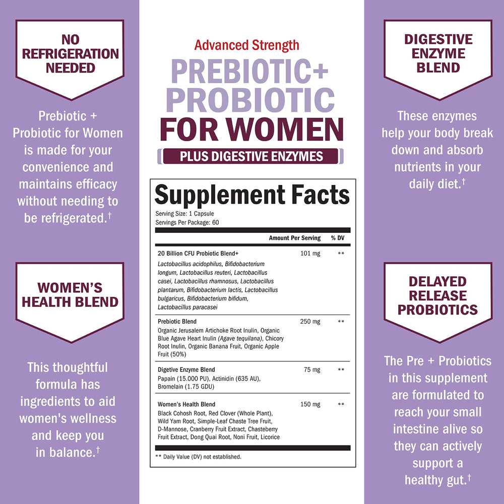 Herbal blend with black cohosh and red clover enhances the women's wellness formula