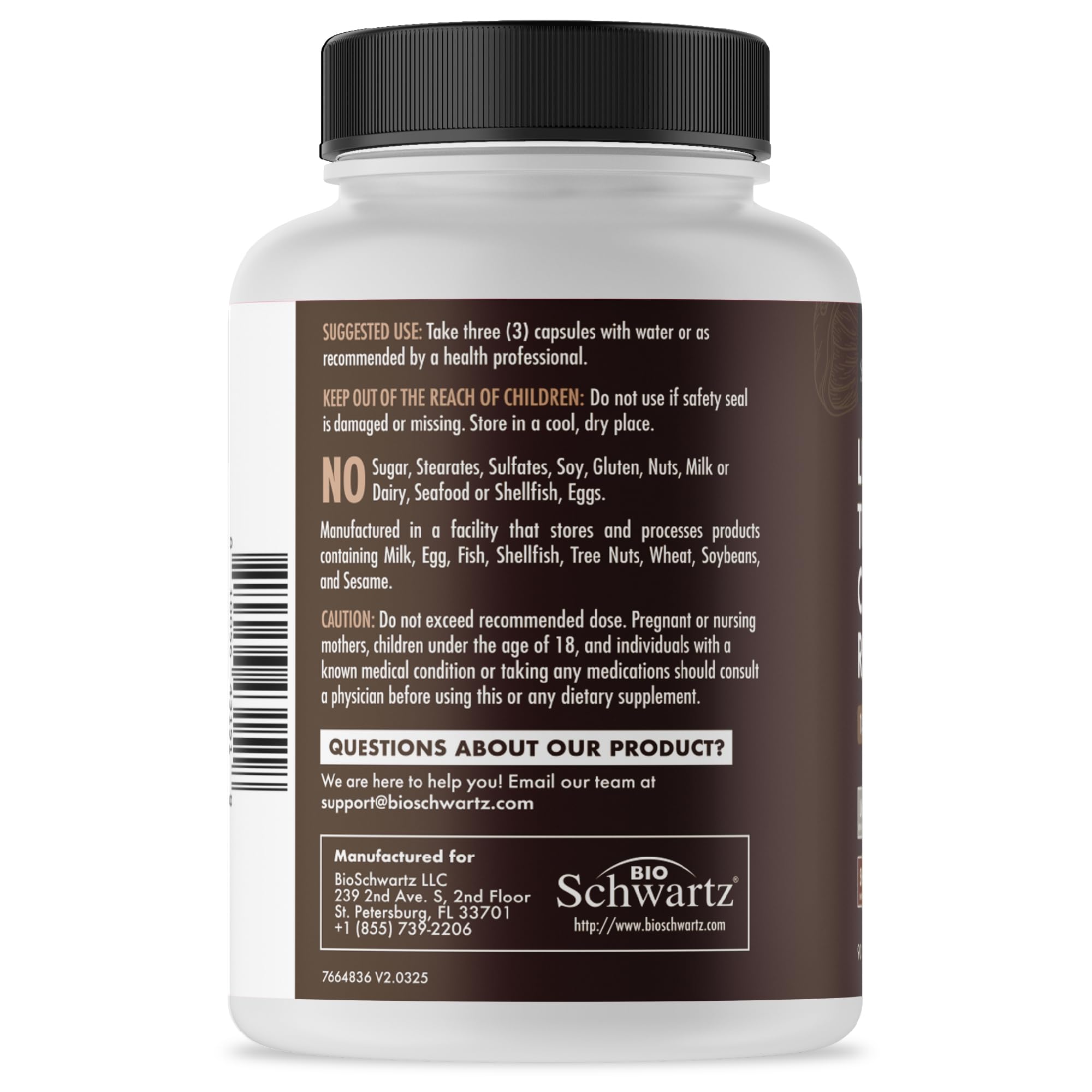 BioSchwartz bottle with usage guide graphic emphasizing absorption and routine.