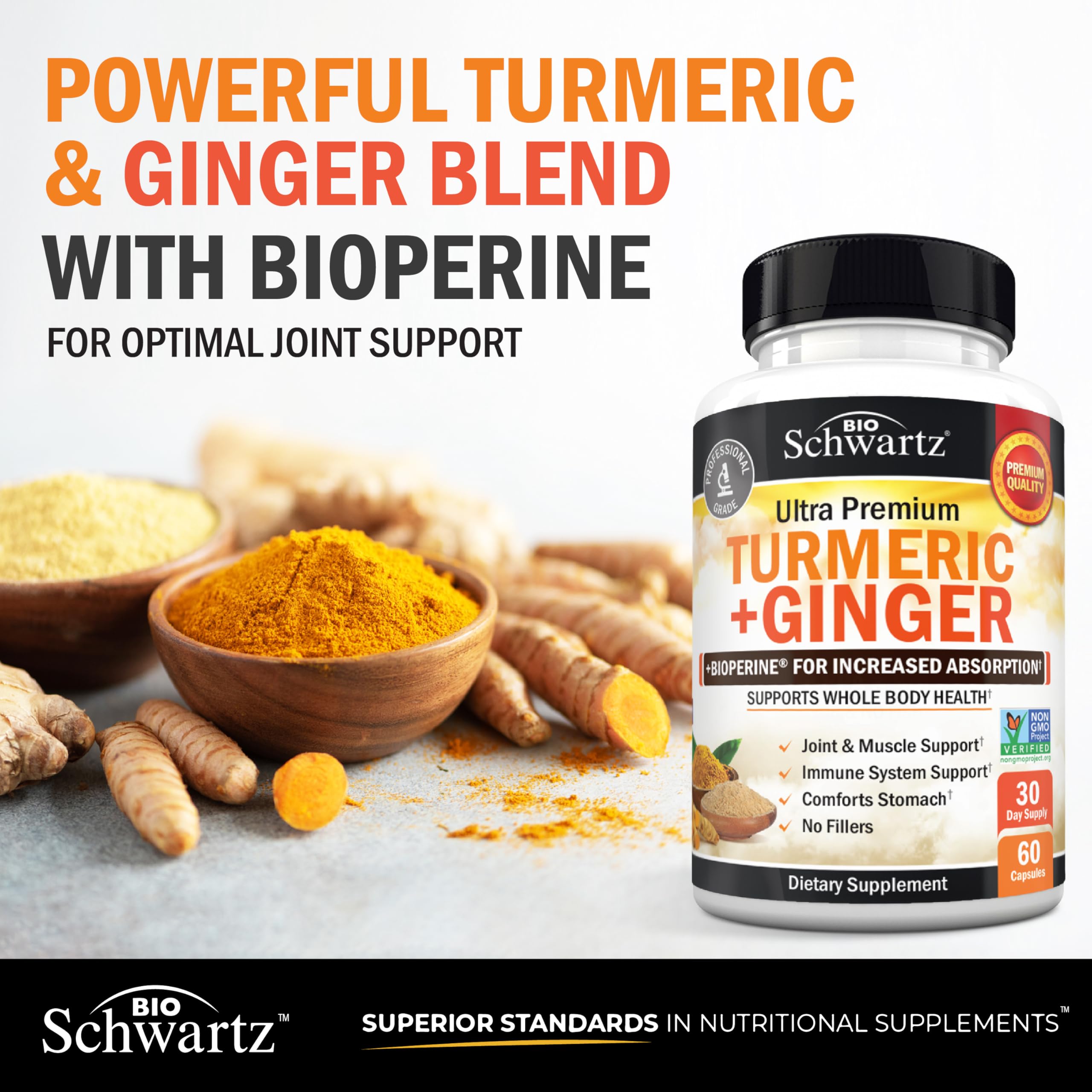 BioSchwartz capsules poured into hand, showcasing simple daily supplementation.