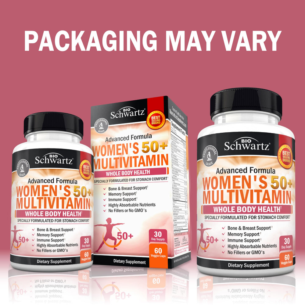 BioSchwartz Daily Multivitamin 50+ capsules closeup shows memory support and cognitive wellness.