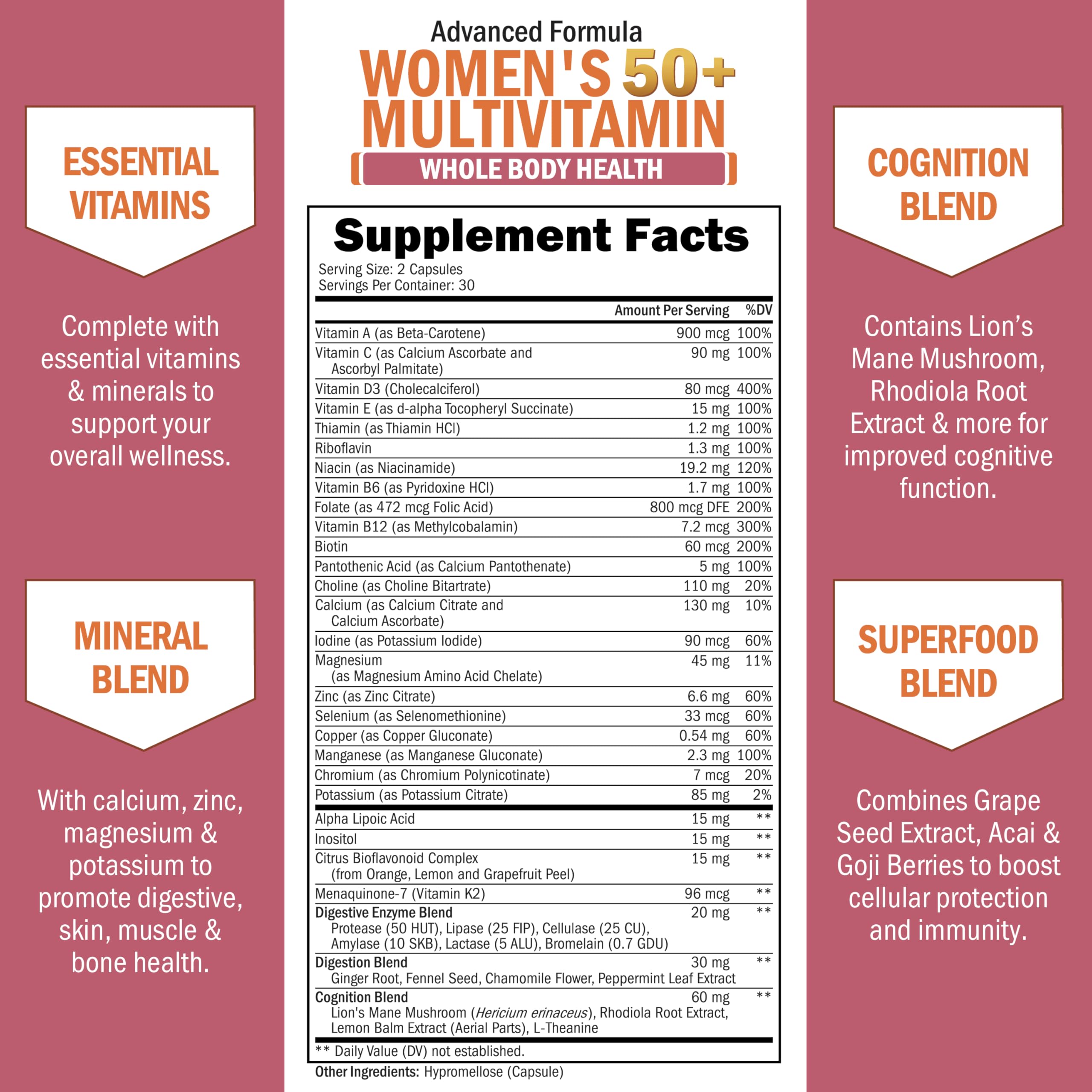 BioSchwartz Daily Multivitamin 50+ label closeup emphasizes bone health nutrients.
